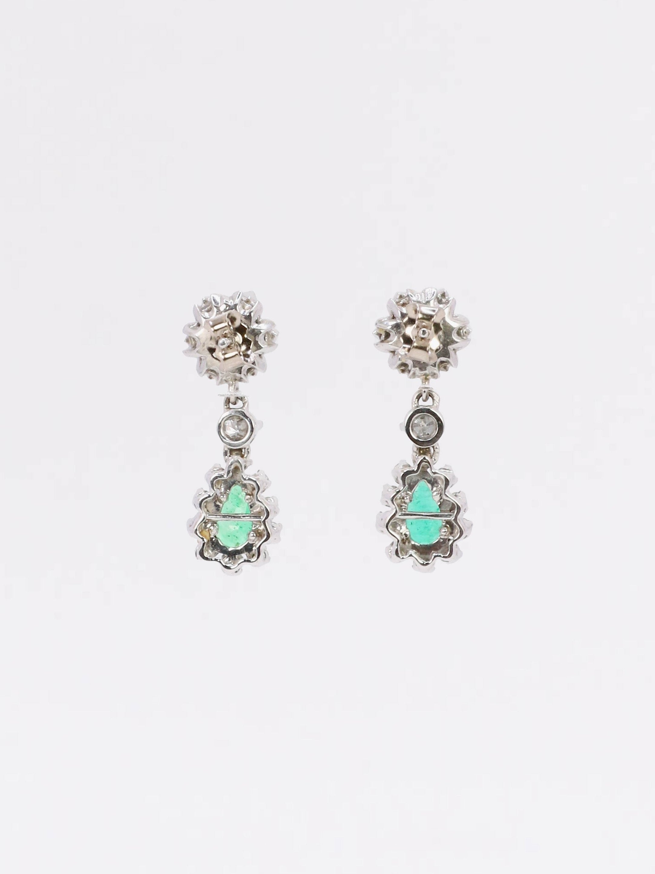 Boucles d'oreilles vintage diamants émeraudes
