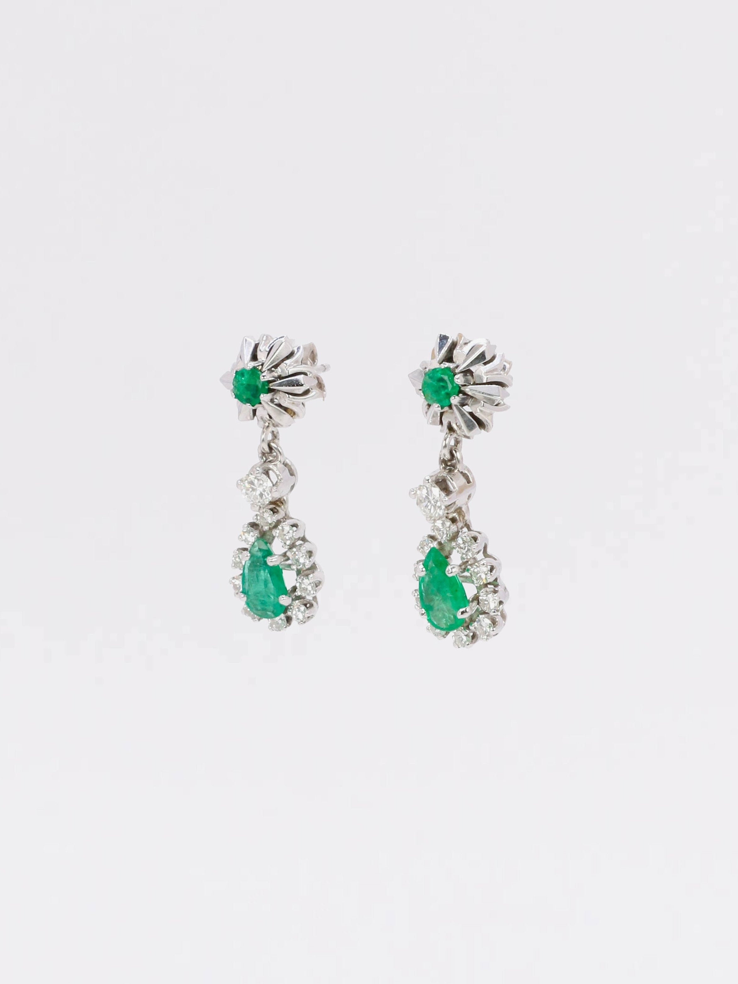 Boucles d'oreilles vintage diamants émeraudes