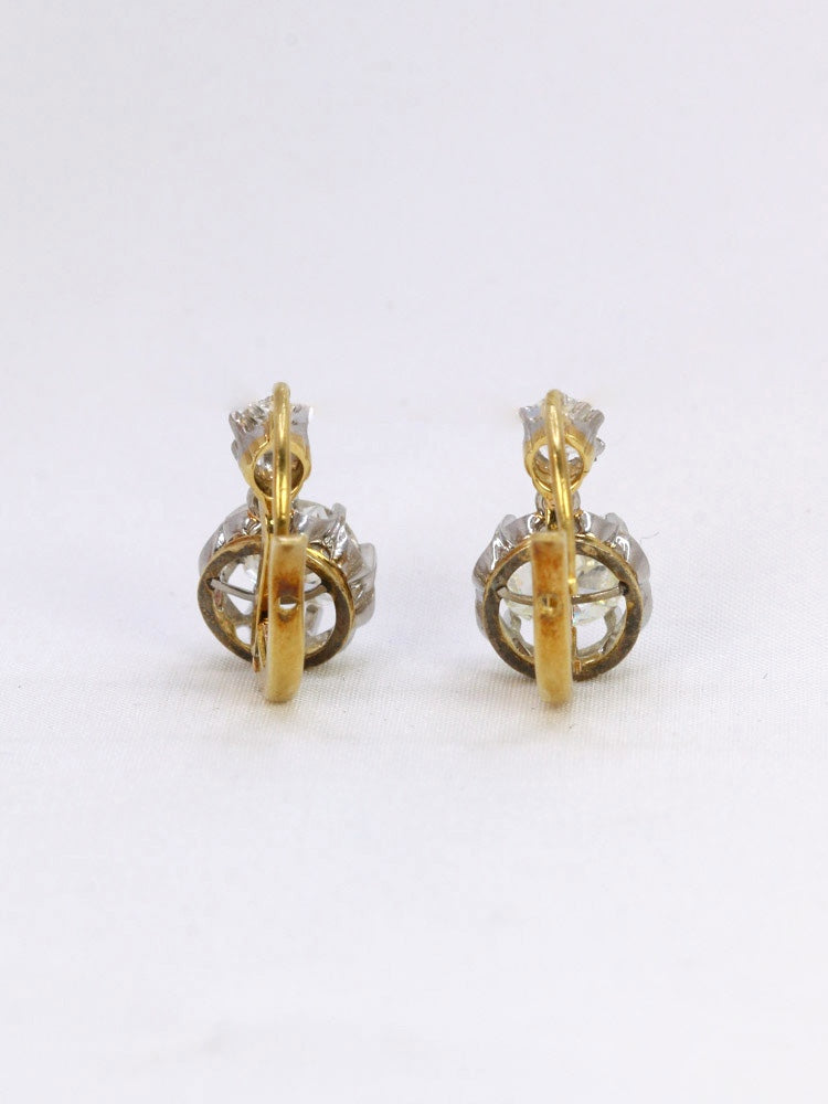 Boucles d'oreilles dormeuses anciennes or diamants taille ancienne