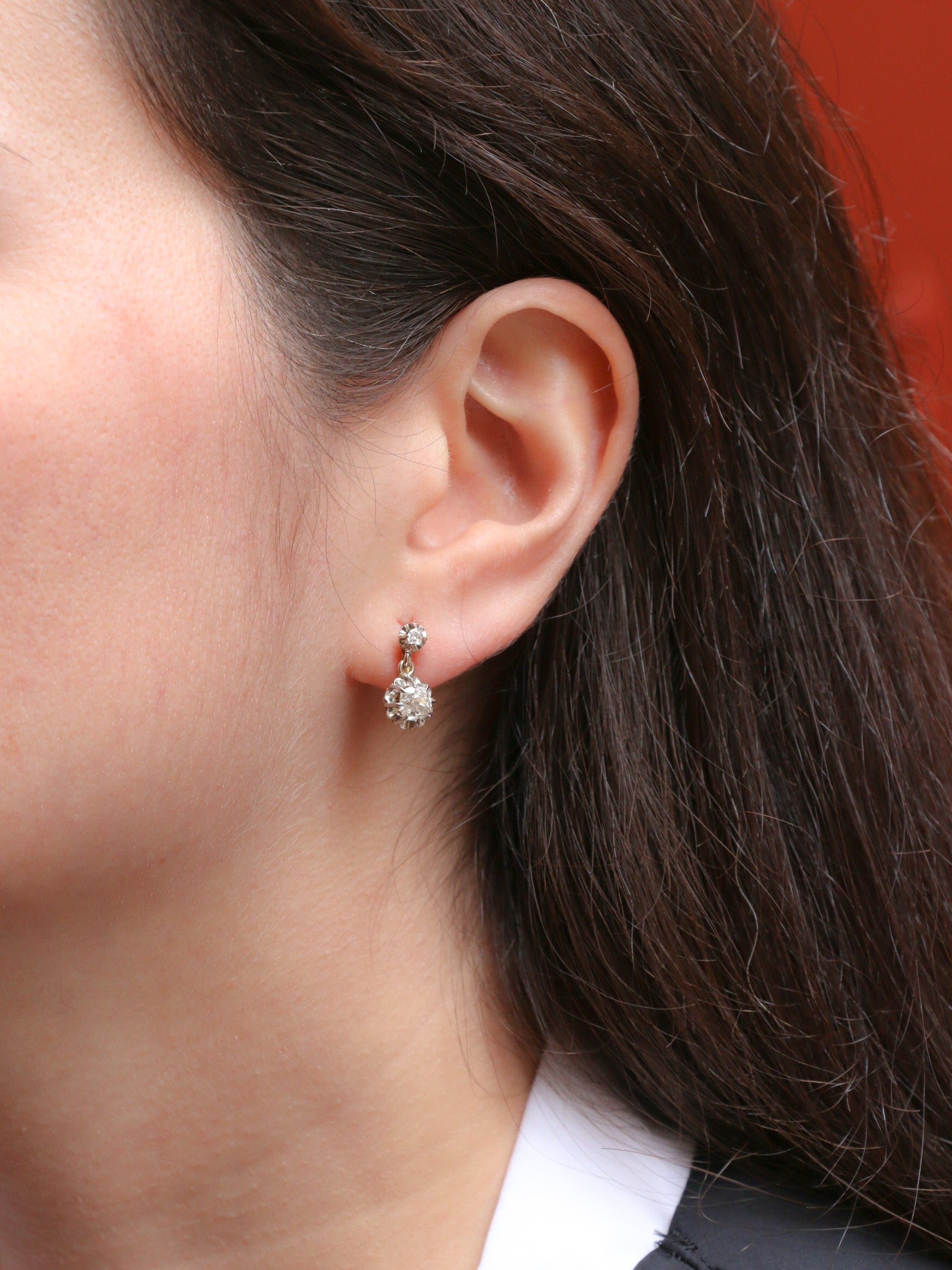 Dormeuses en or et diamants taille ancienne 1.5 ct