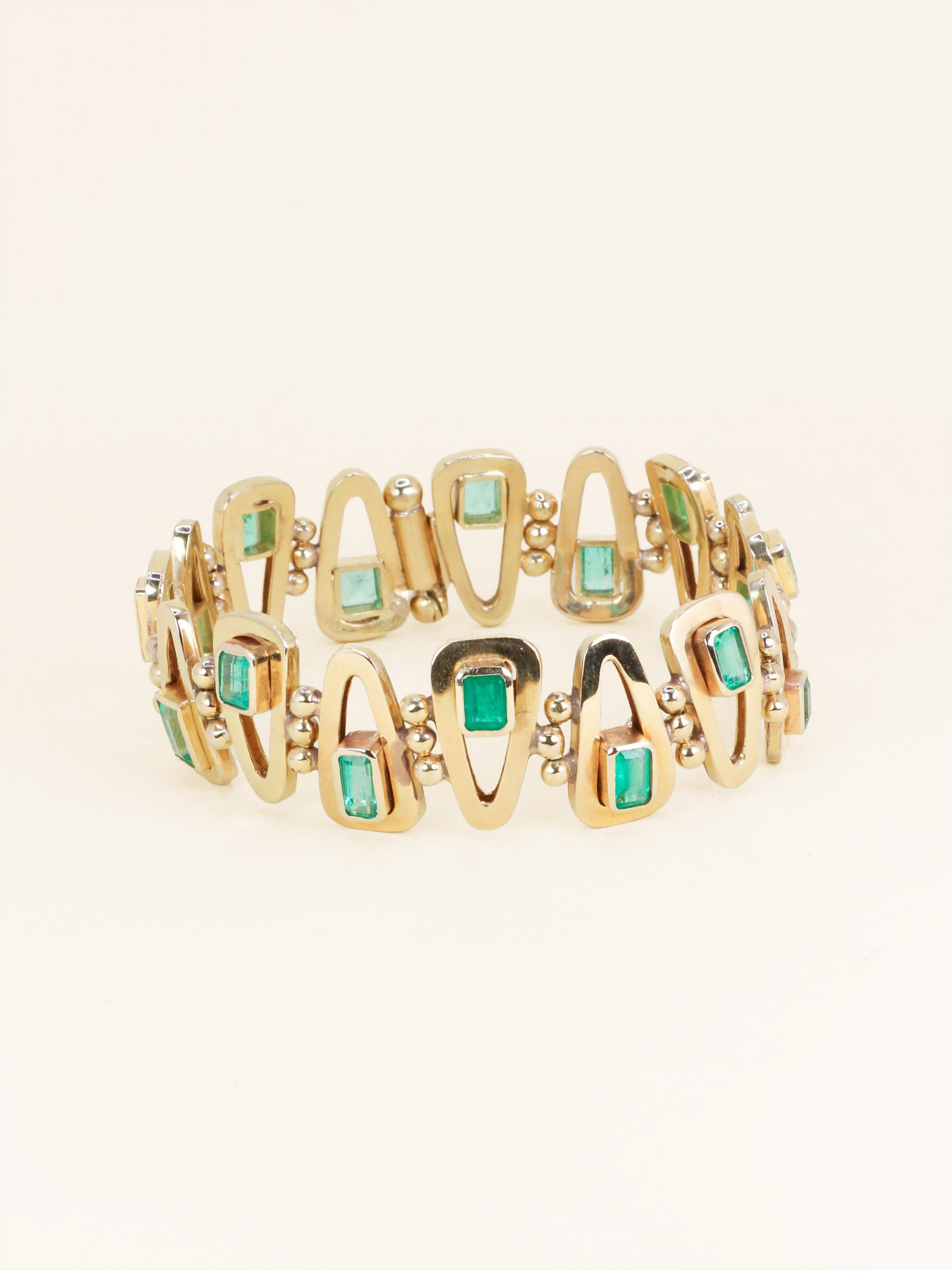 Bracelet vintage or jaune émeraudes 5,5 carats
