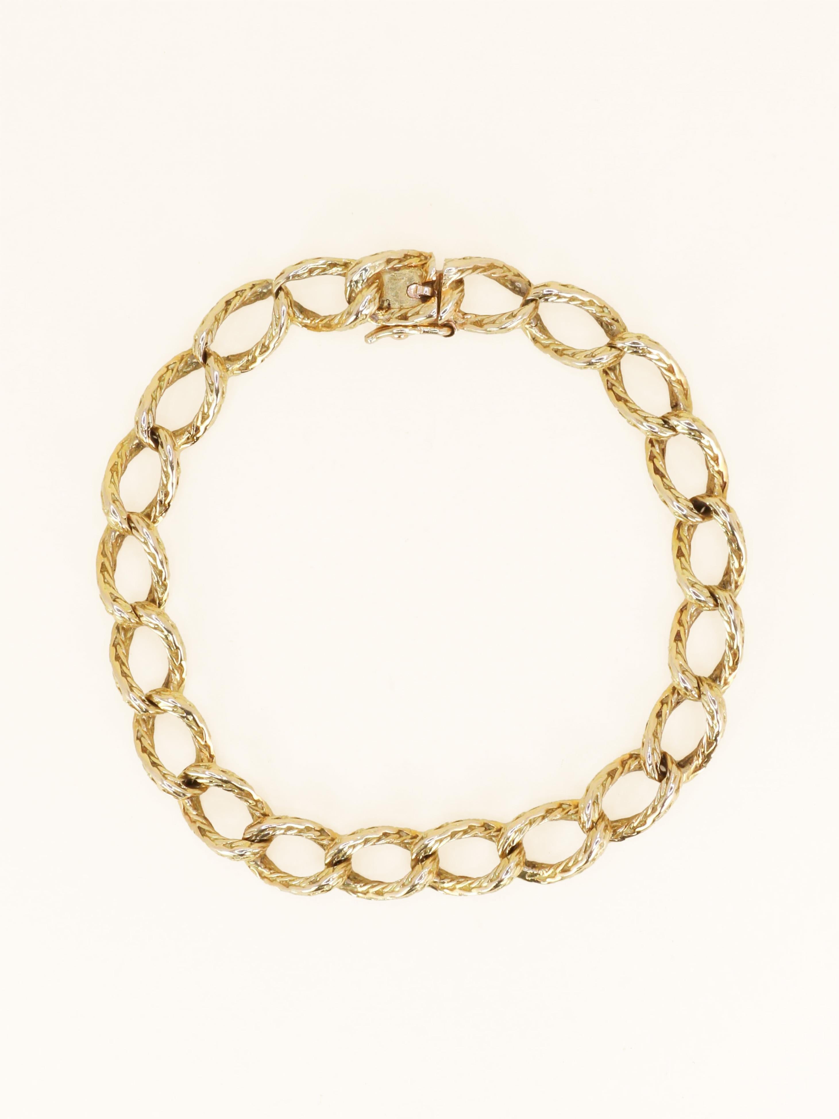 ROLLANG & Cie Bracelet chaîne maillons ovales or jaune - Années 1970