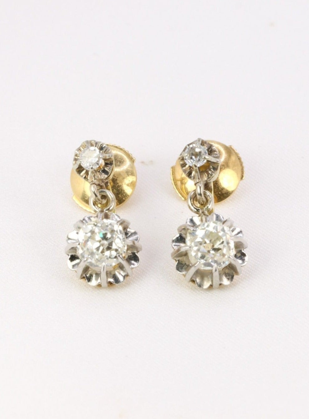 Gold earrings and old cut diamonds 1.5ct