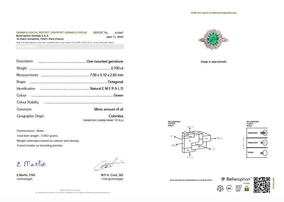 Bague marguerite ancienne or rose émeraude colombienne diamants