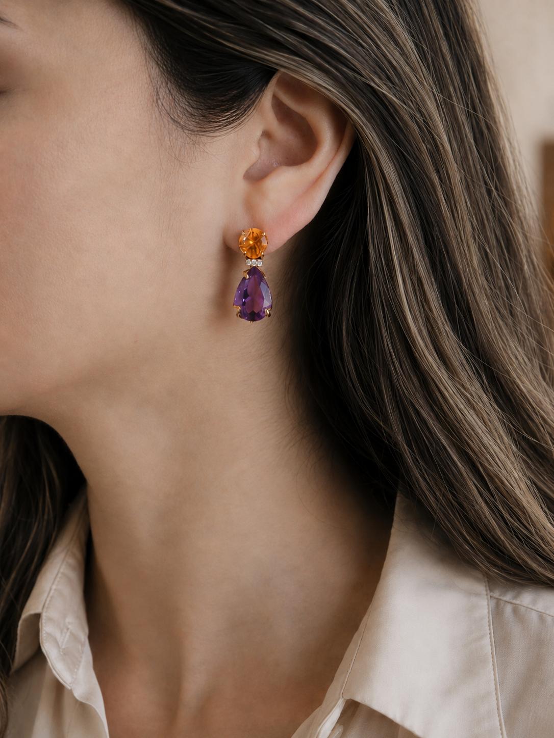 CHANEL Boucles d'oreilles "Venitien" amethyste citrine diamant
