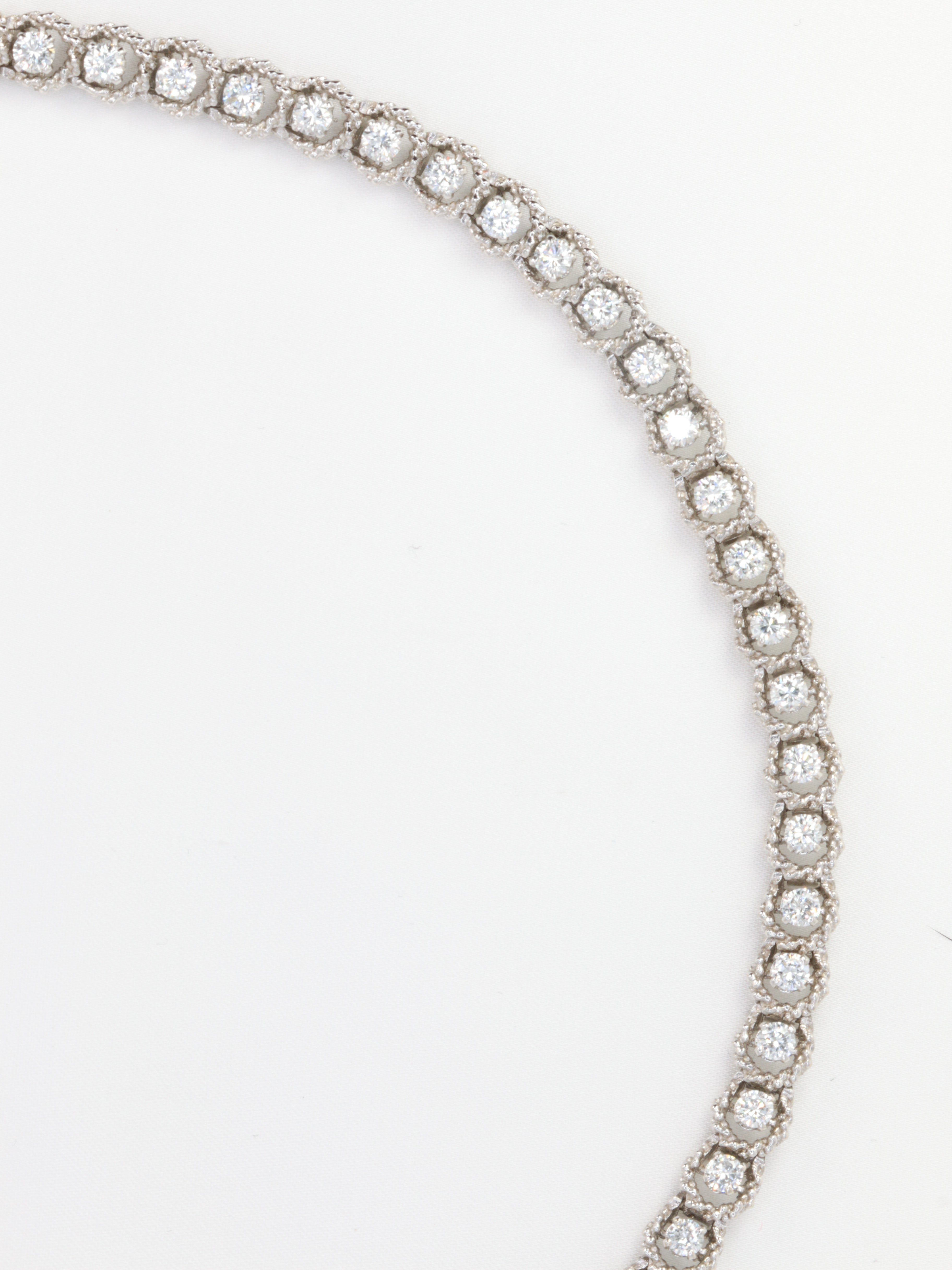 Collier riviere diamants or blanc tressé