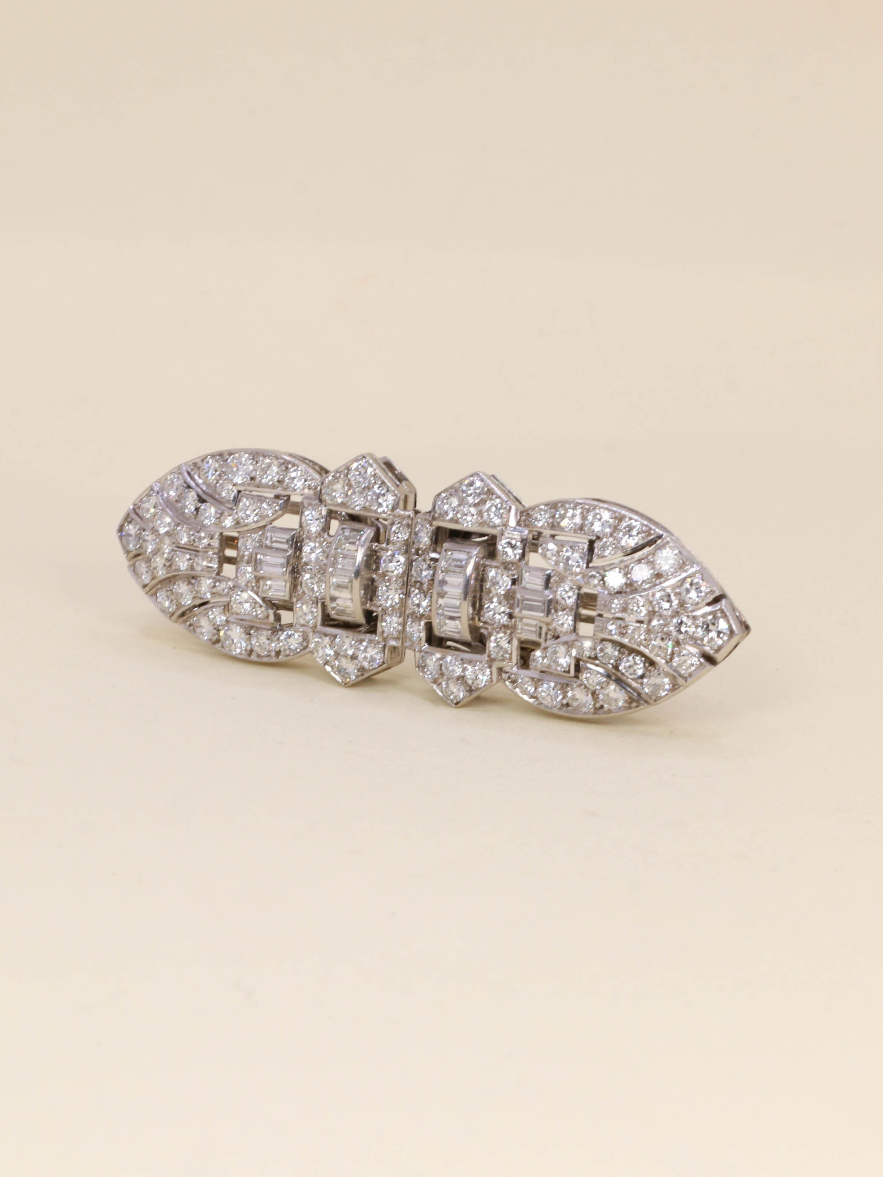 Double clip or blanc diamants - Années 1940