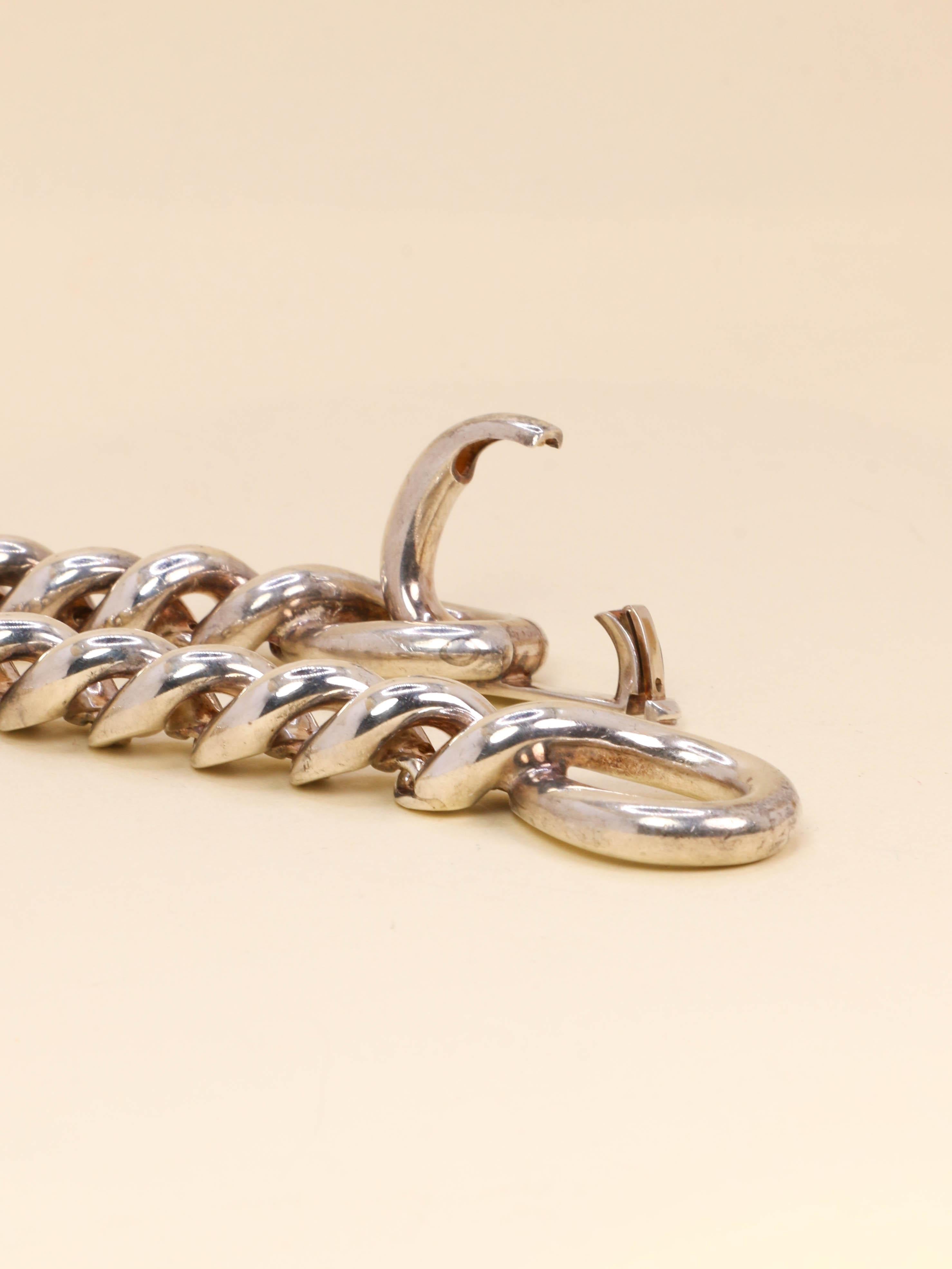 HERMES Collier vintage Torsade argent