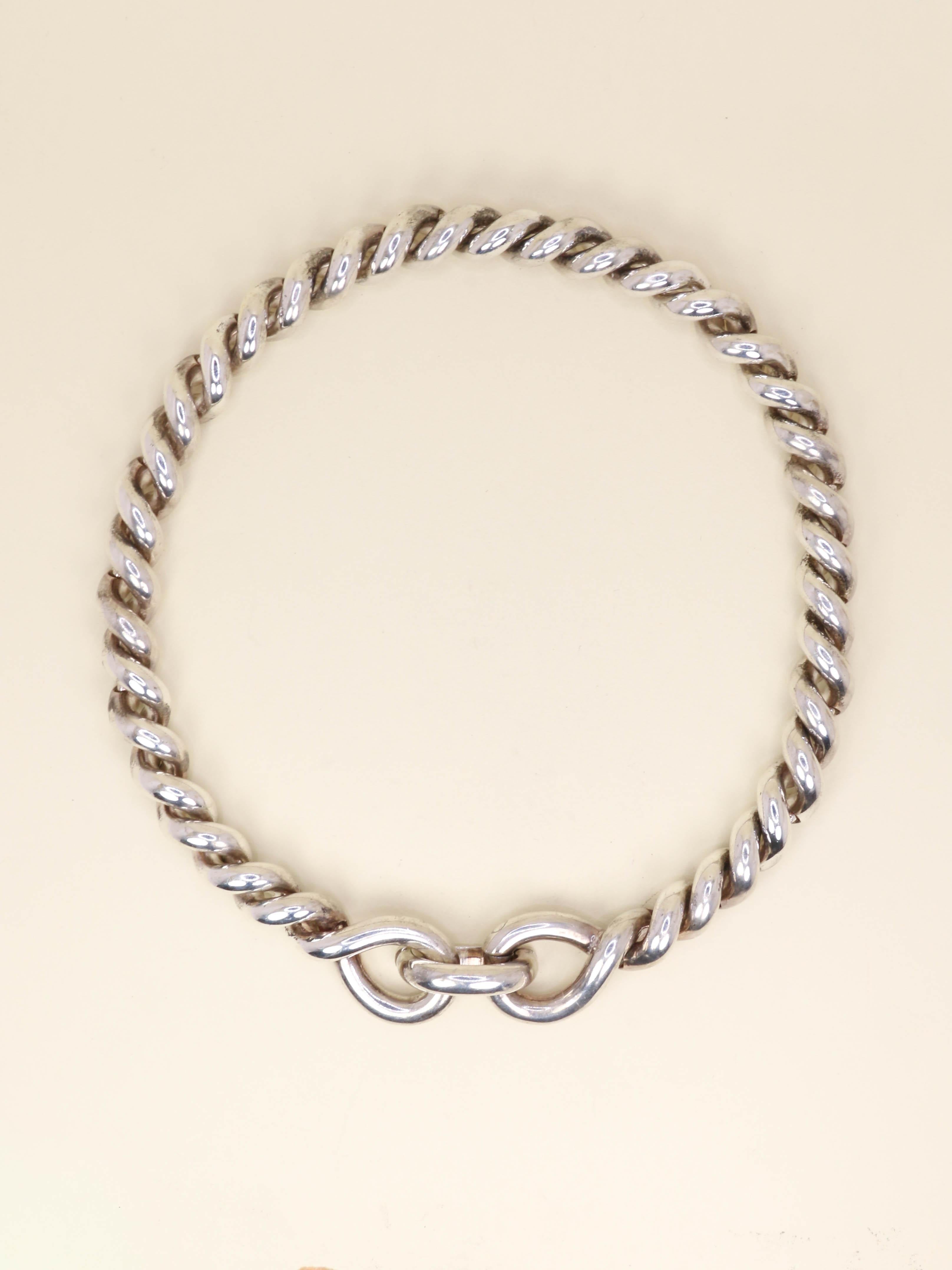 HERMES Collier vintage Torsade argent