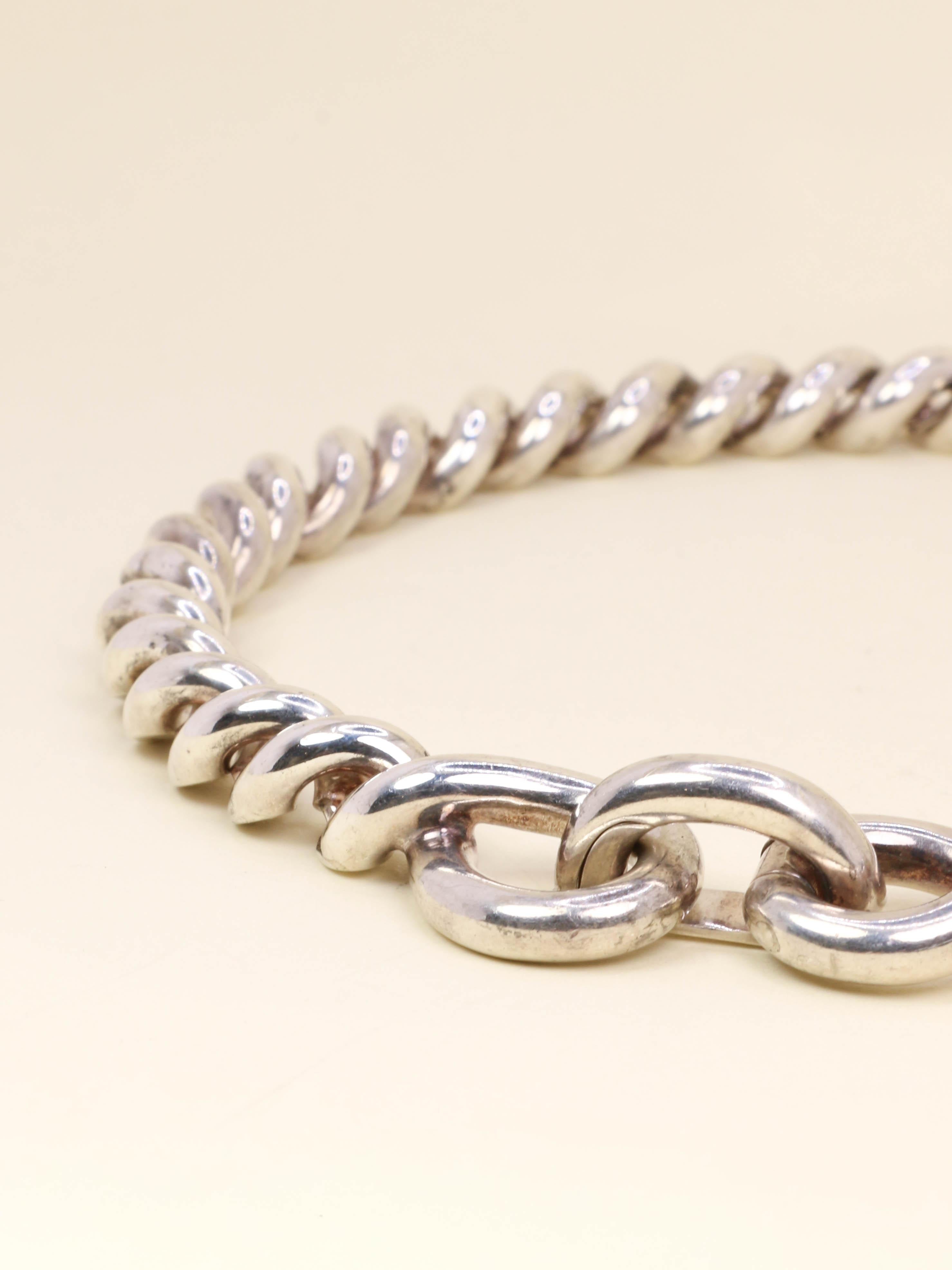 HERMES Collier vintage Torsade argent