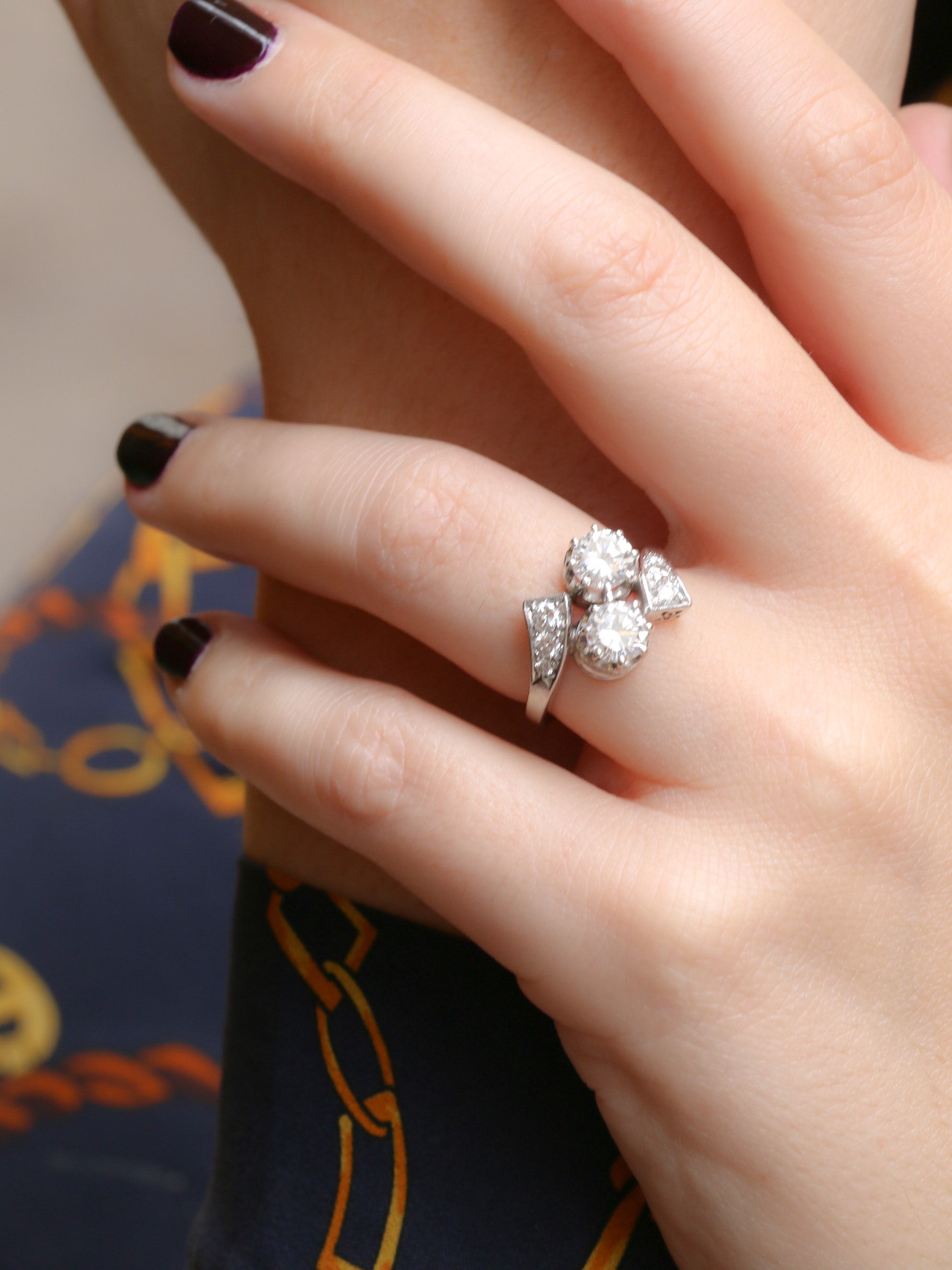 Bague toi et moi vintage en or et diamants 1.6 ct