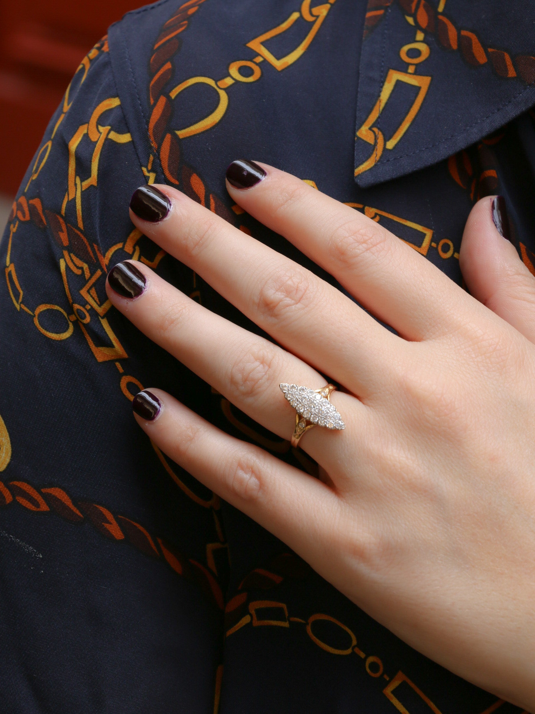 Bague marquise vintage or diamants