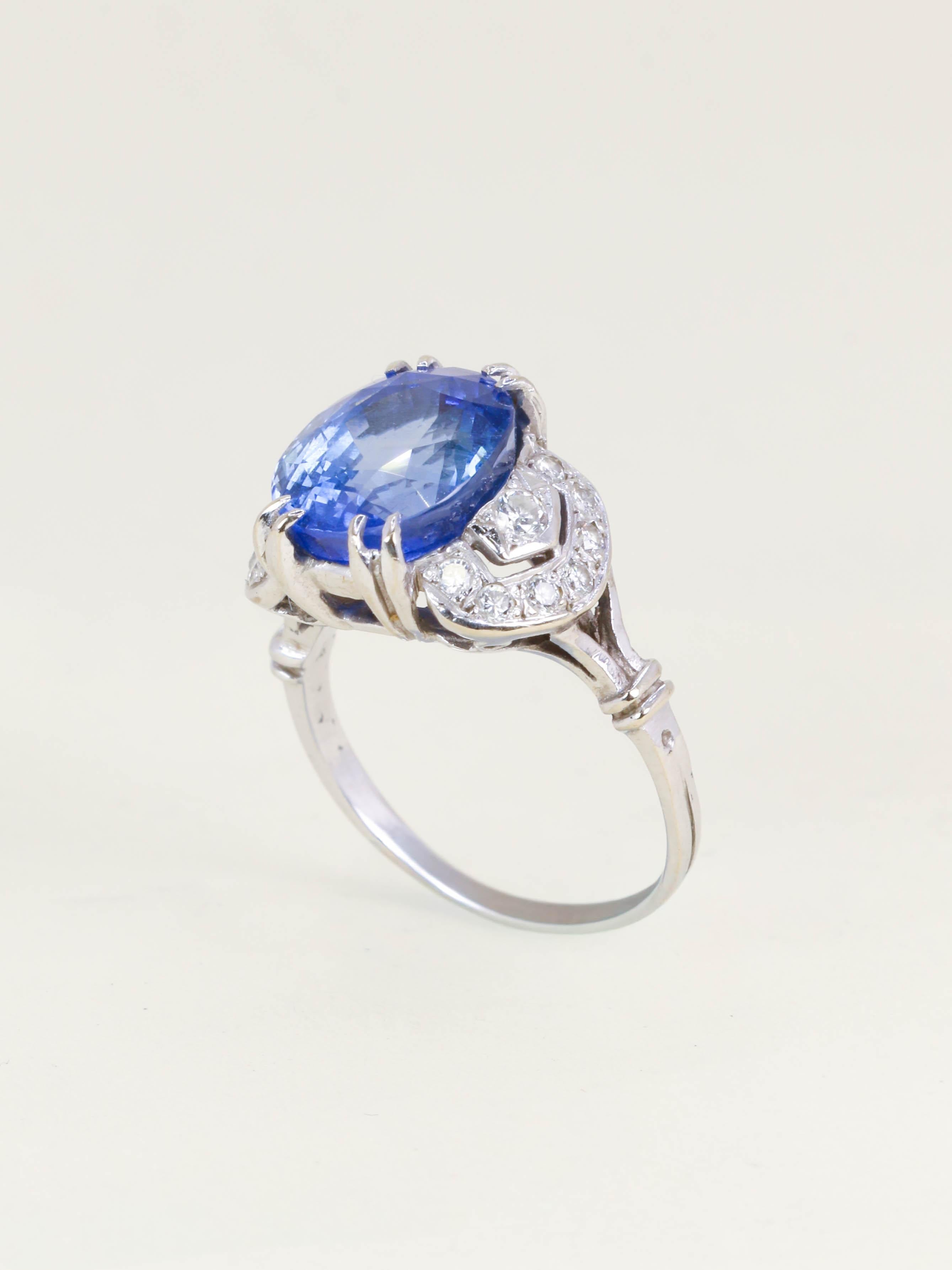 Bague Art Déco saphir Ceylan non chauffé 7,37 carats