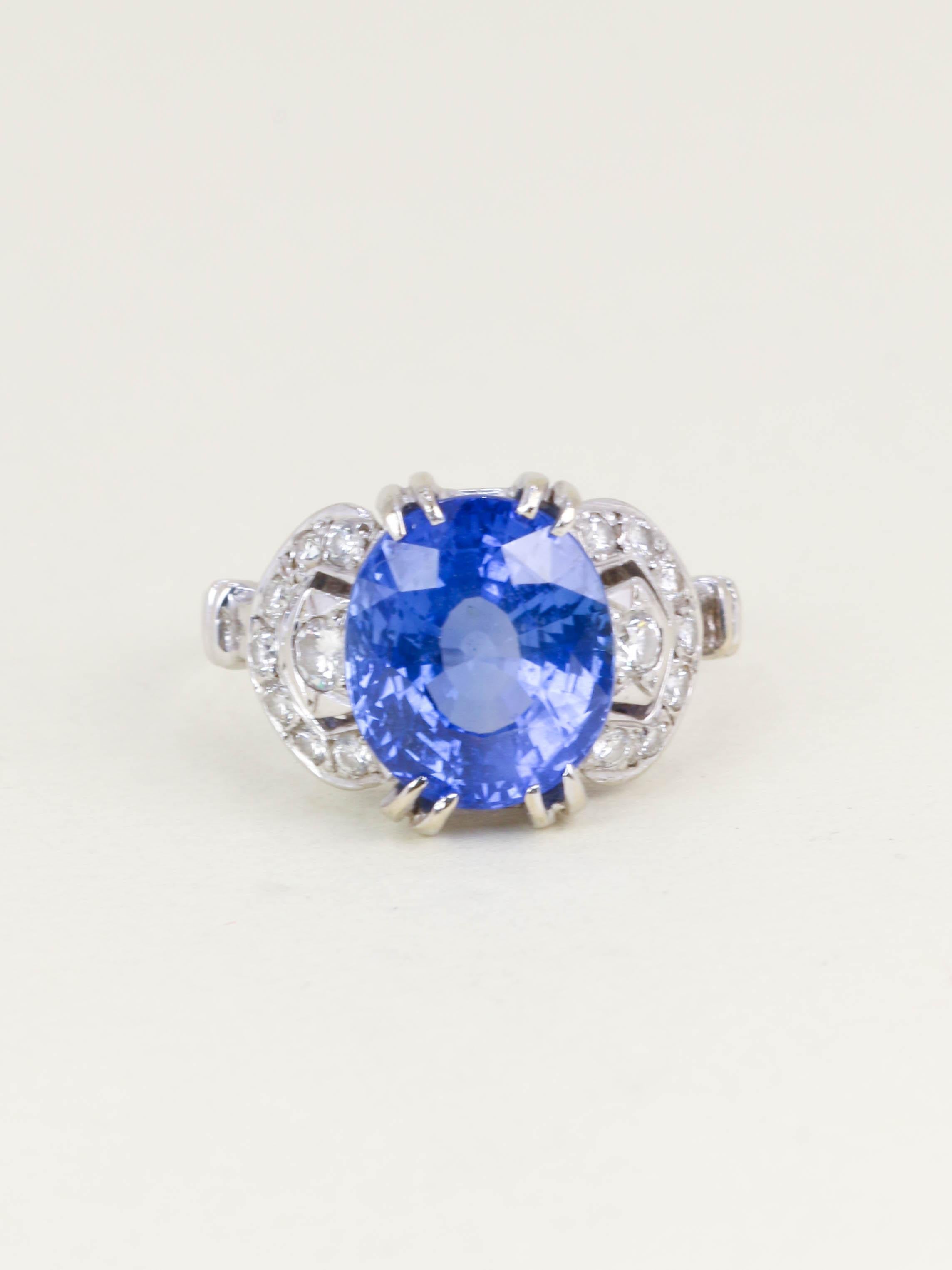 Bague Art Déco saphir Ceylan non chauffé 7,37 carats