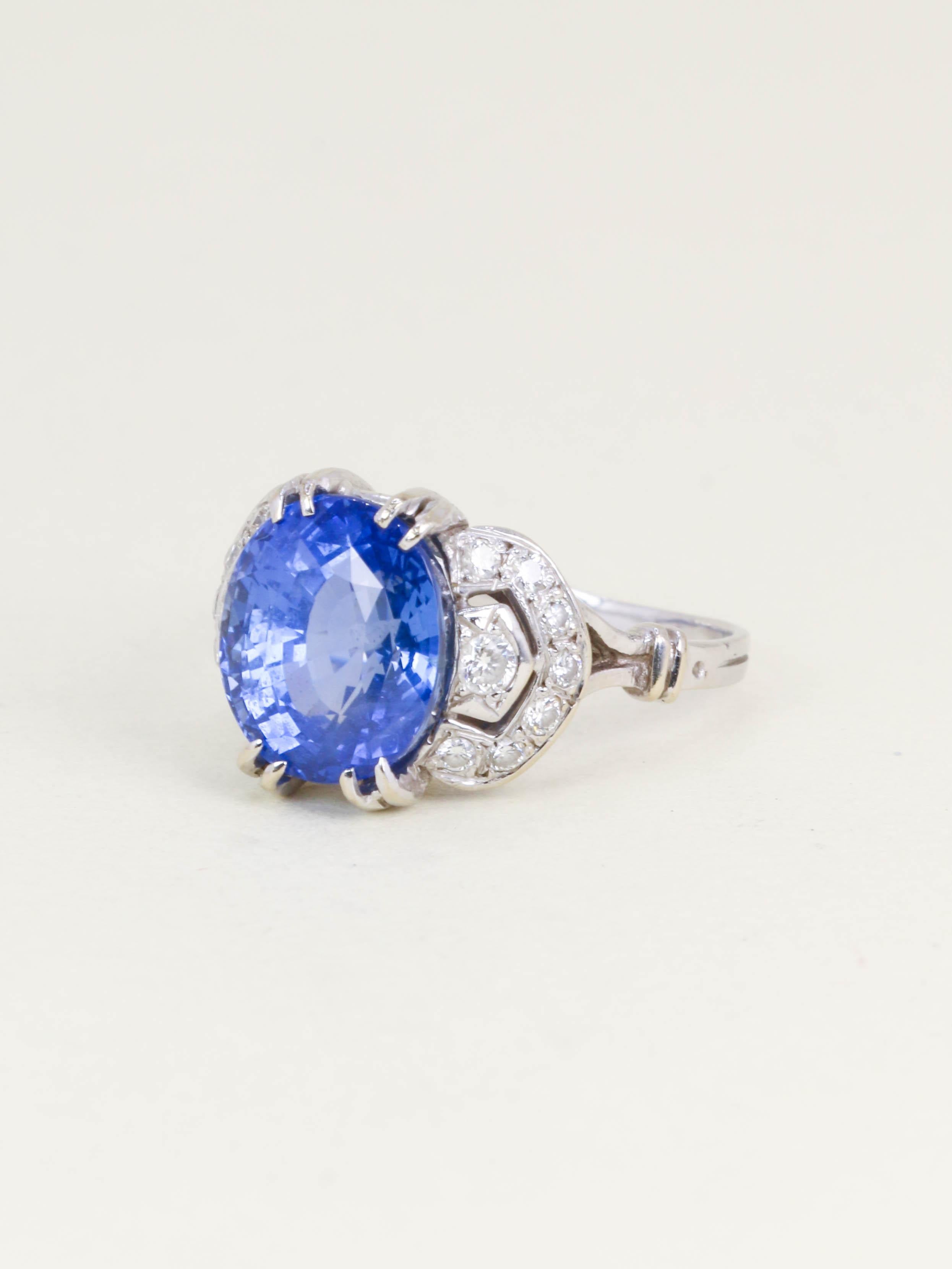 Bague Art Déco saphir Ceylan non chauffé 7,37 carats