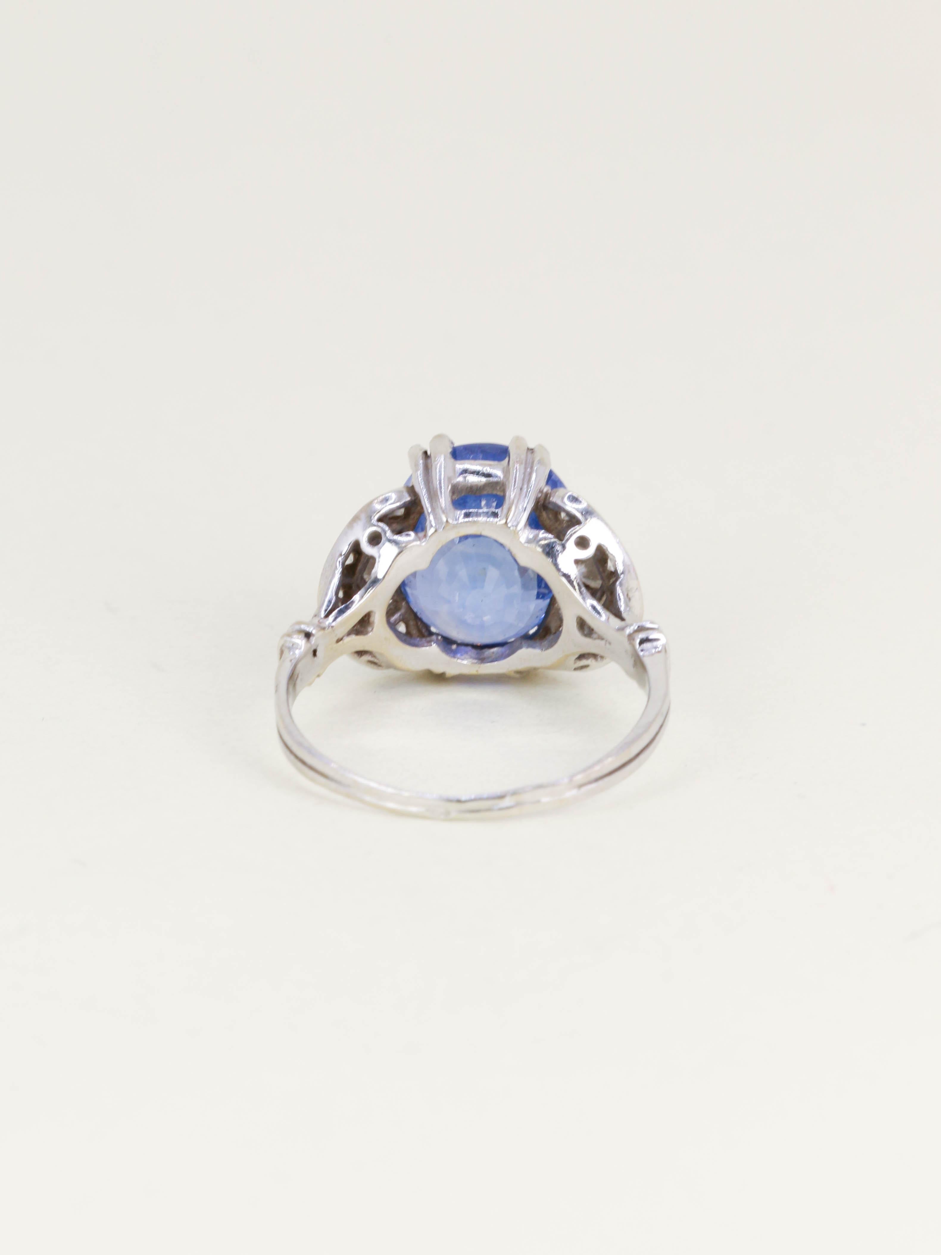 Bague Art Déco saphir Ceylan non chauffé 7,37 carats