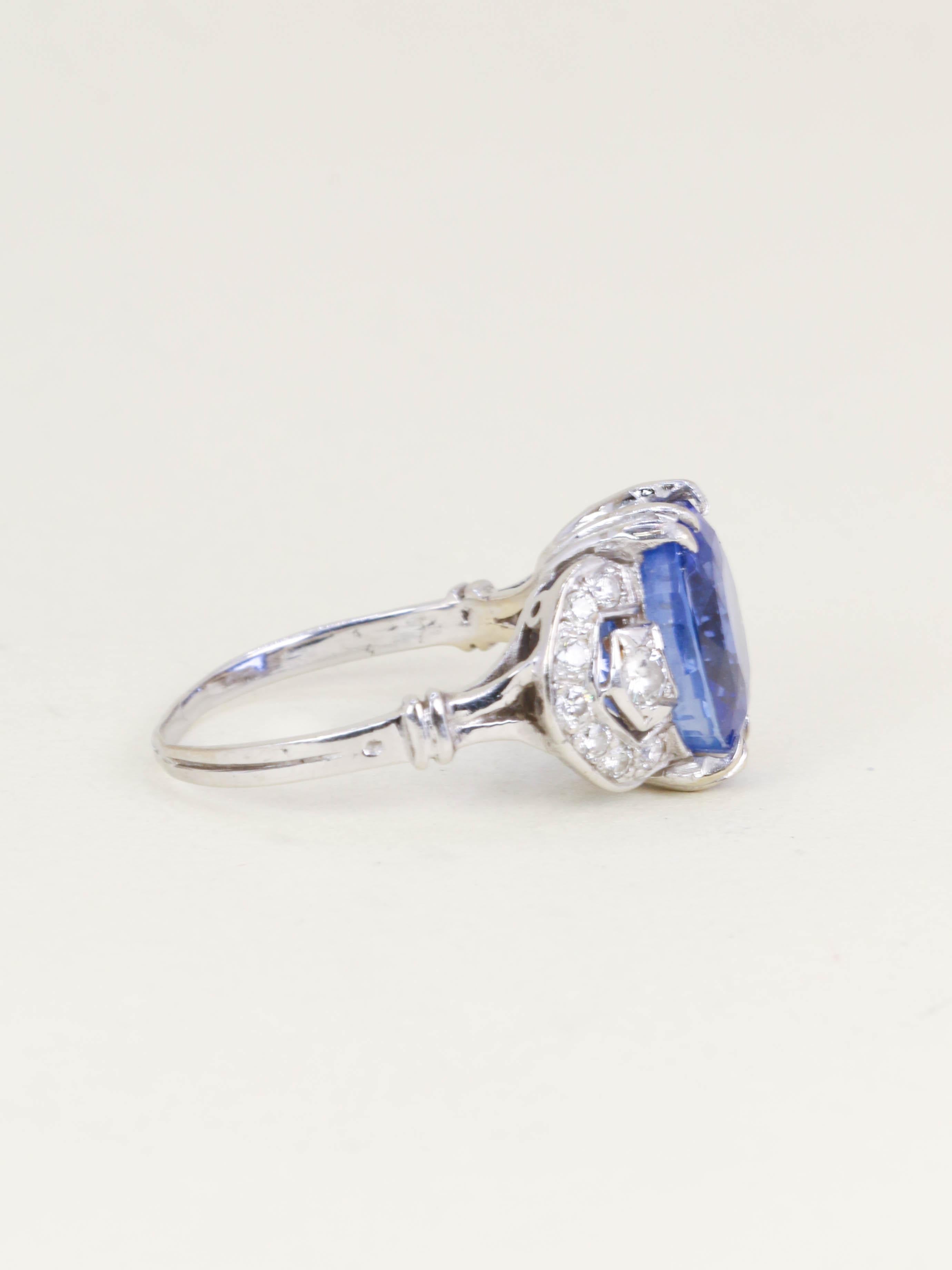 Bague Art Déco saphir Ceylan non chauffé 7,37 carats