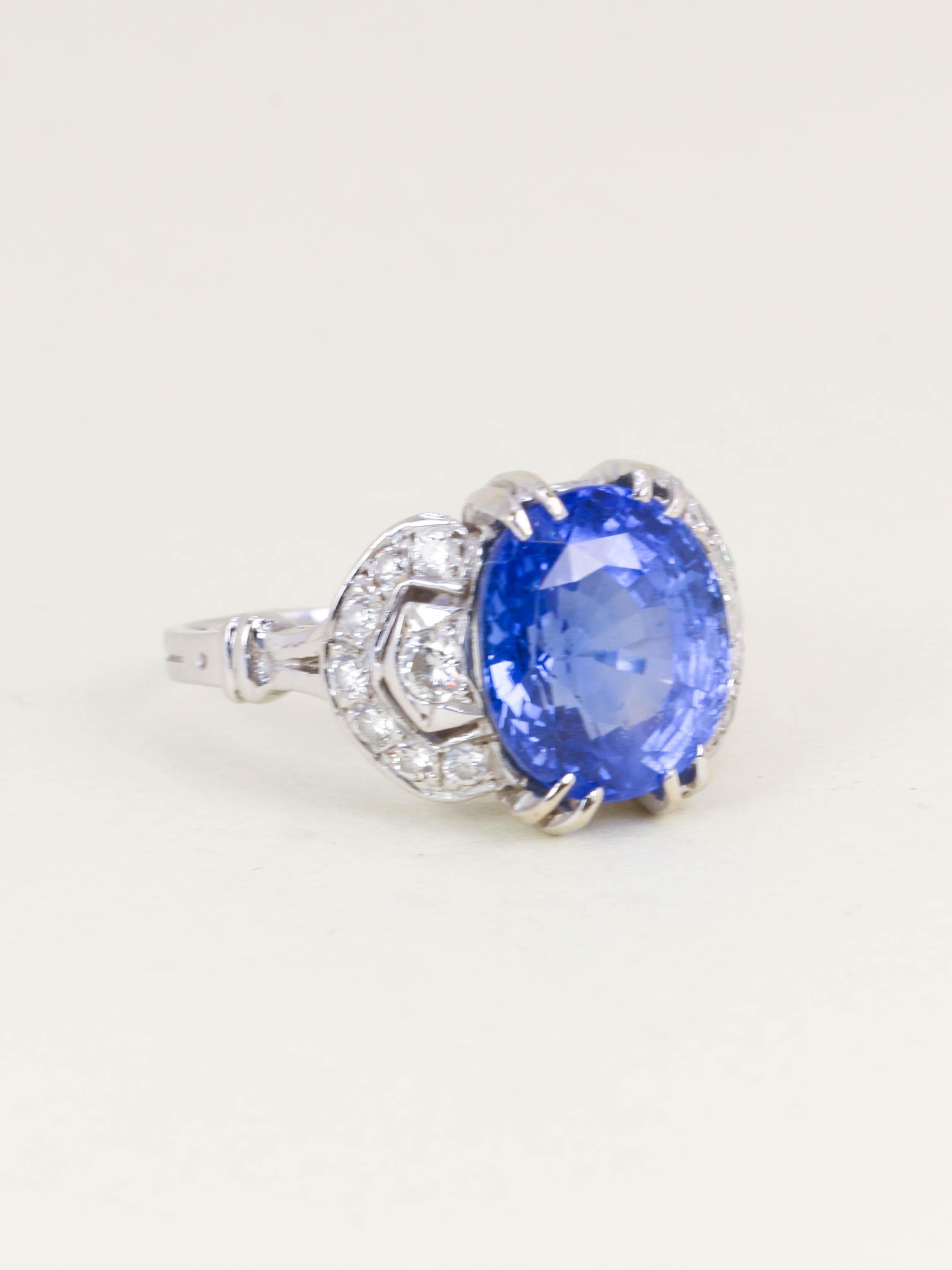 Bague Art Déco saphir Ceylan non chauffé 7,37 carats