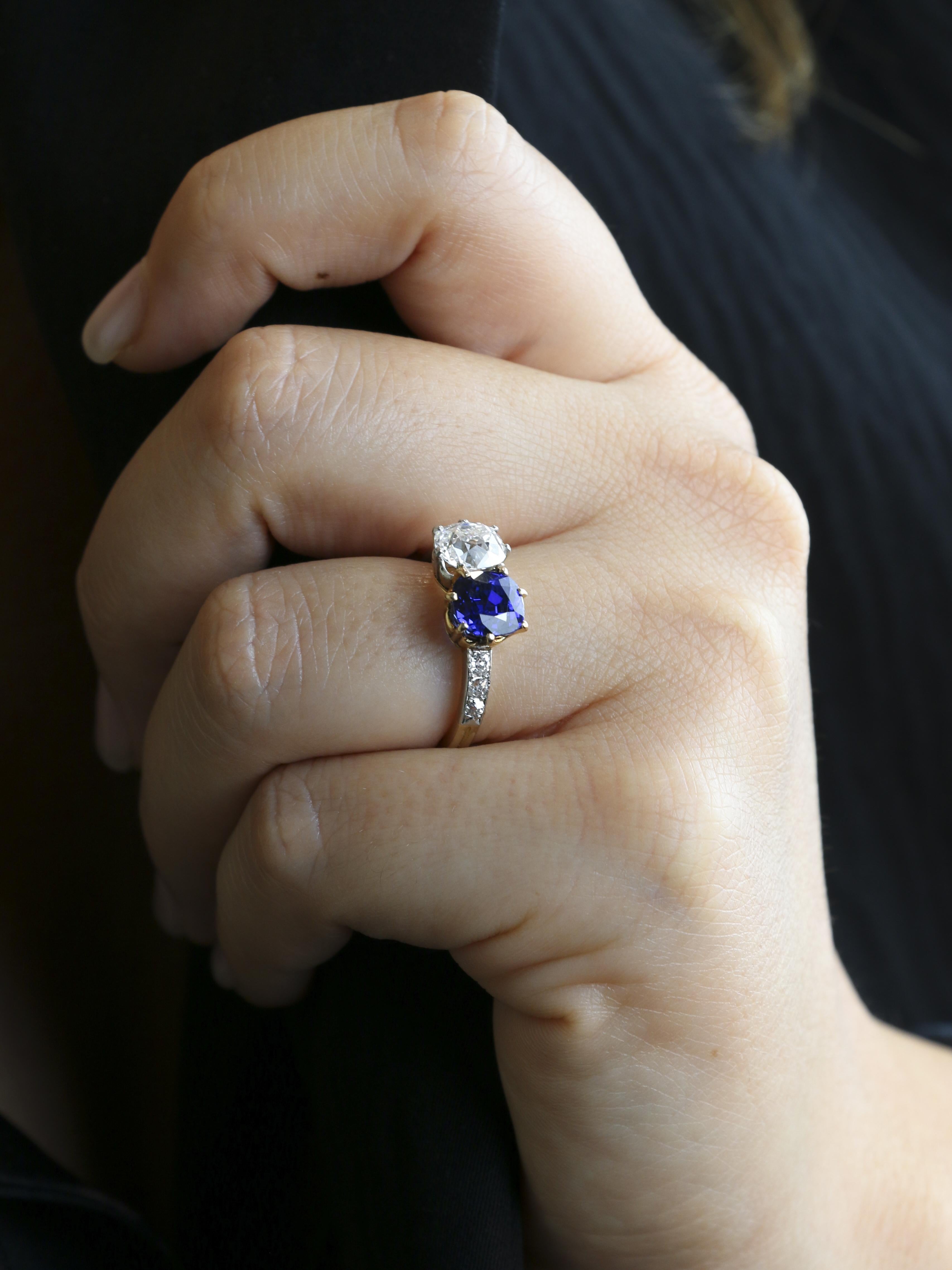 Bague toi et moi saphir diamant taille ancienne