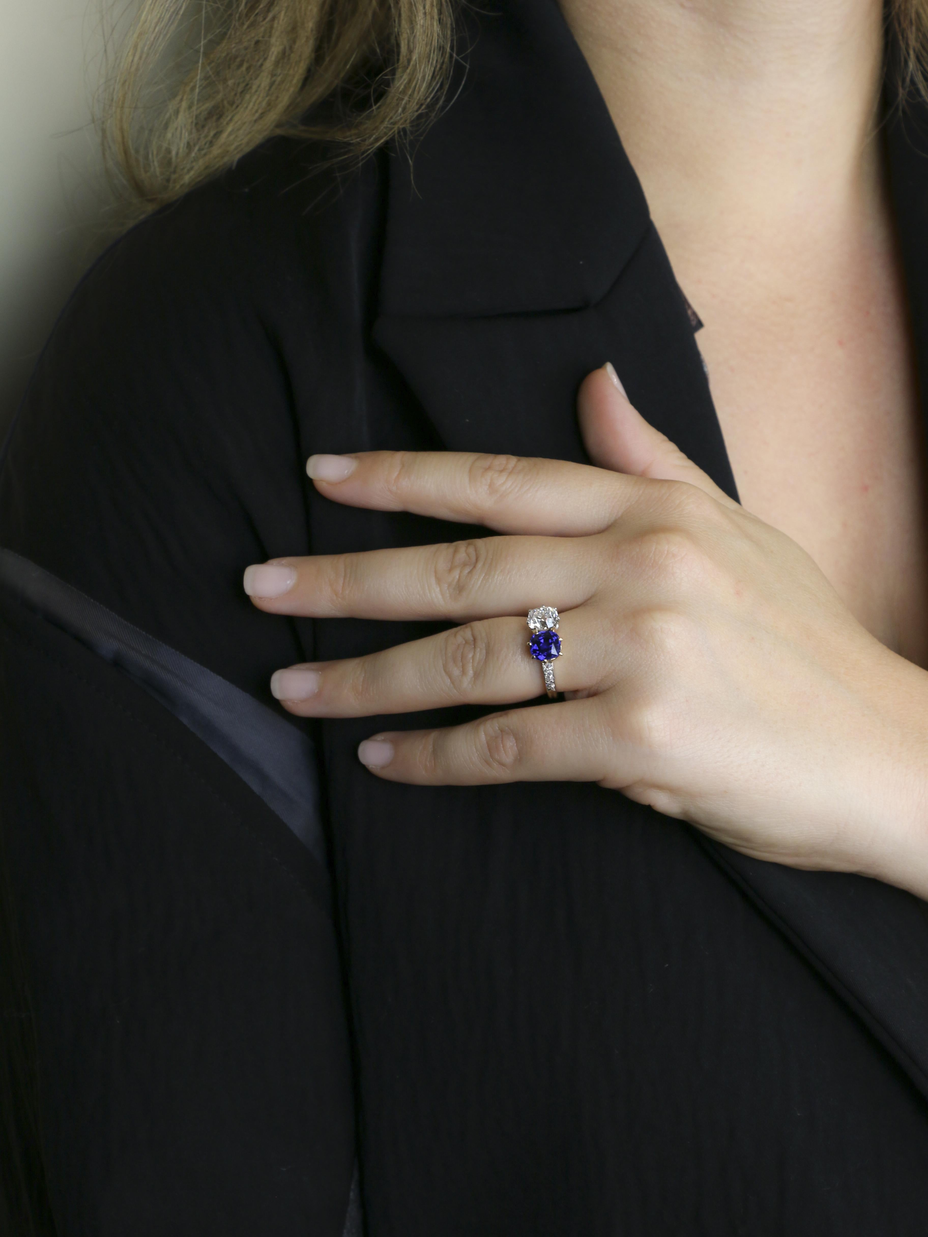 Bague toi et moi saphir diamant taille ancienne