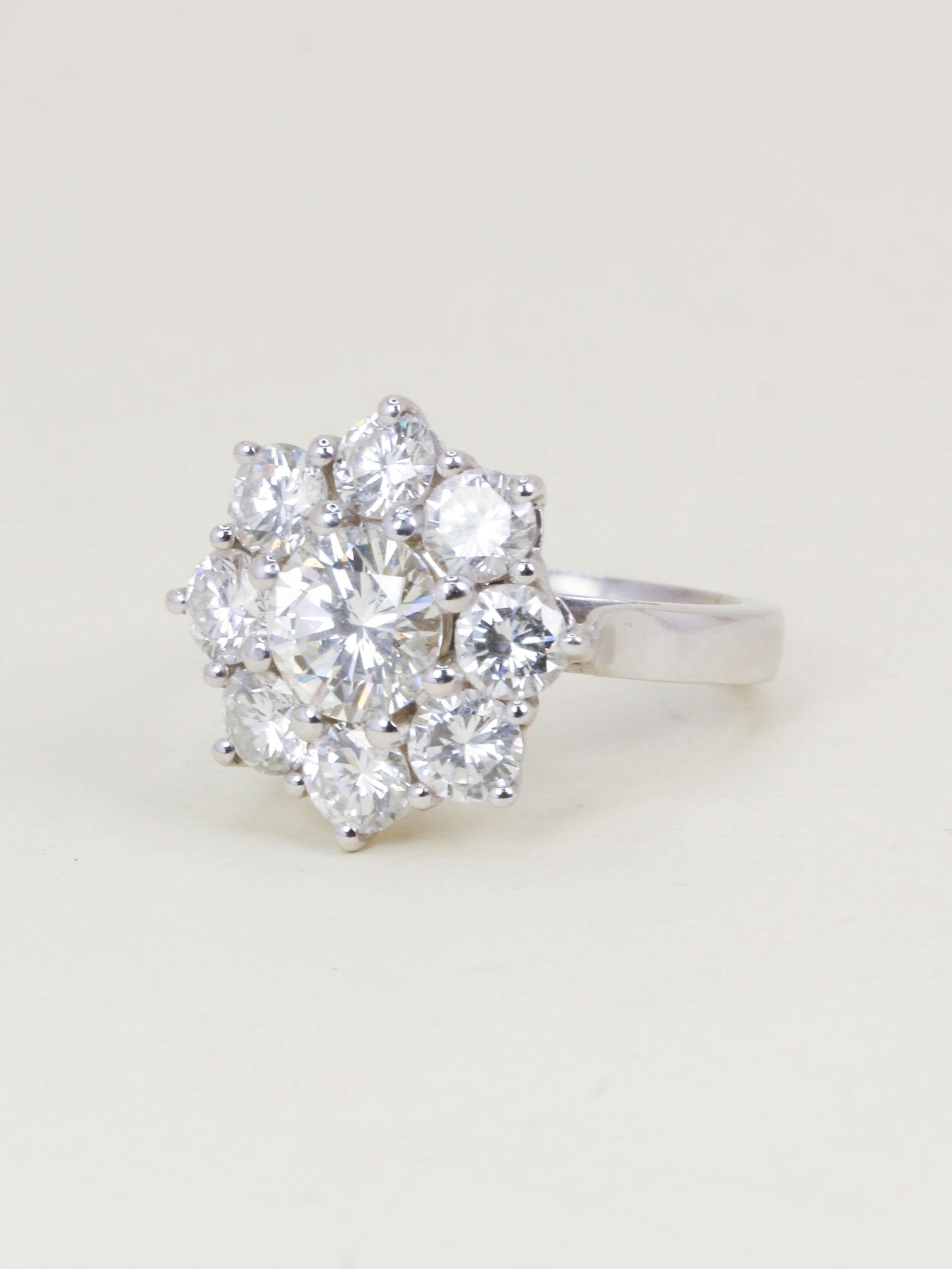 Bague marguerite or blanc diamants 3,90 carats