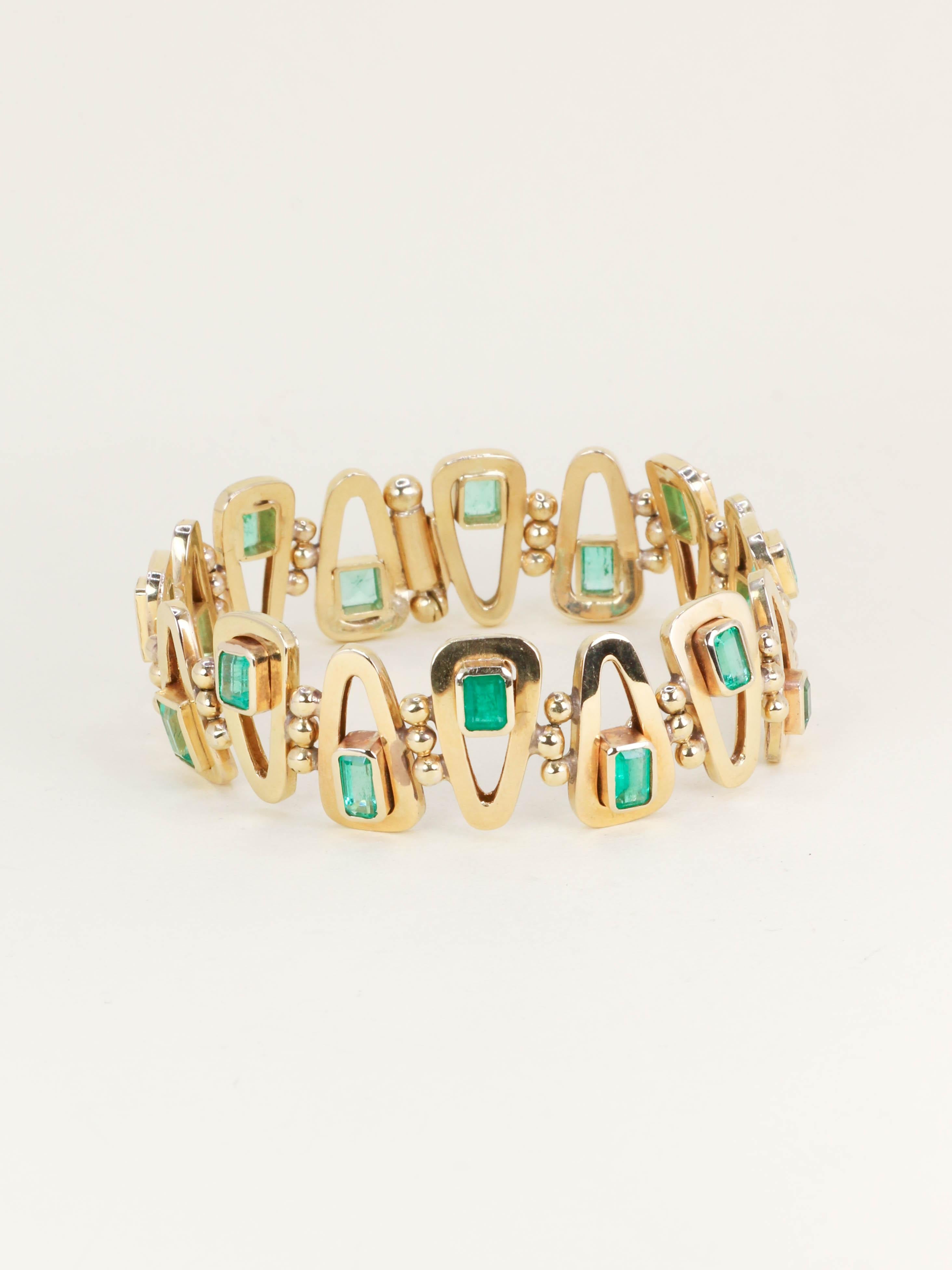 Bracelet vintage or jaune émeraudes 5,5 carats