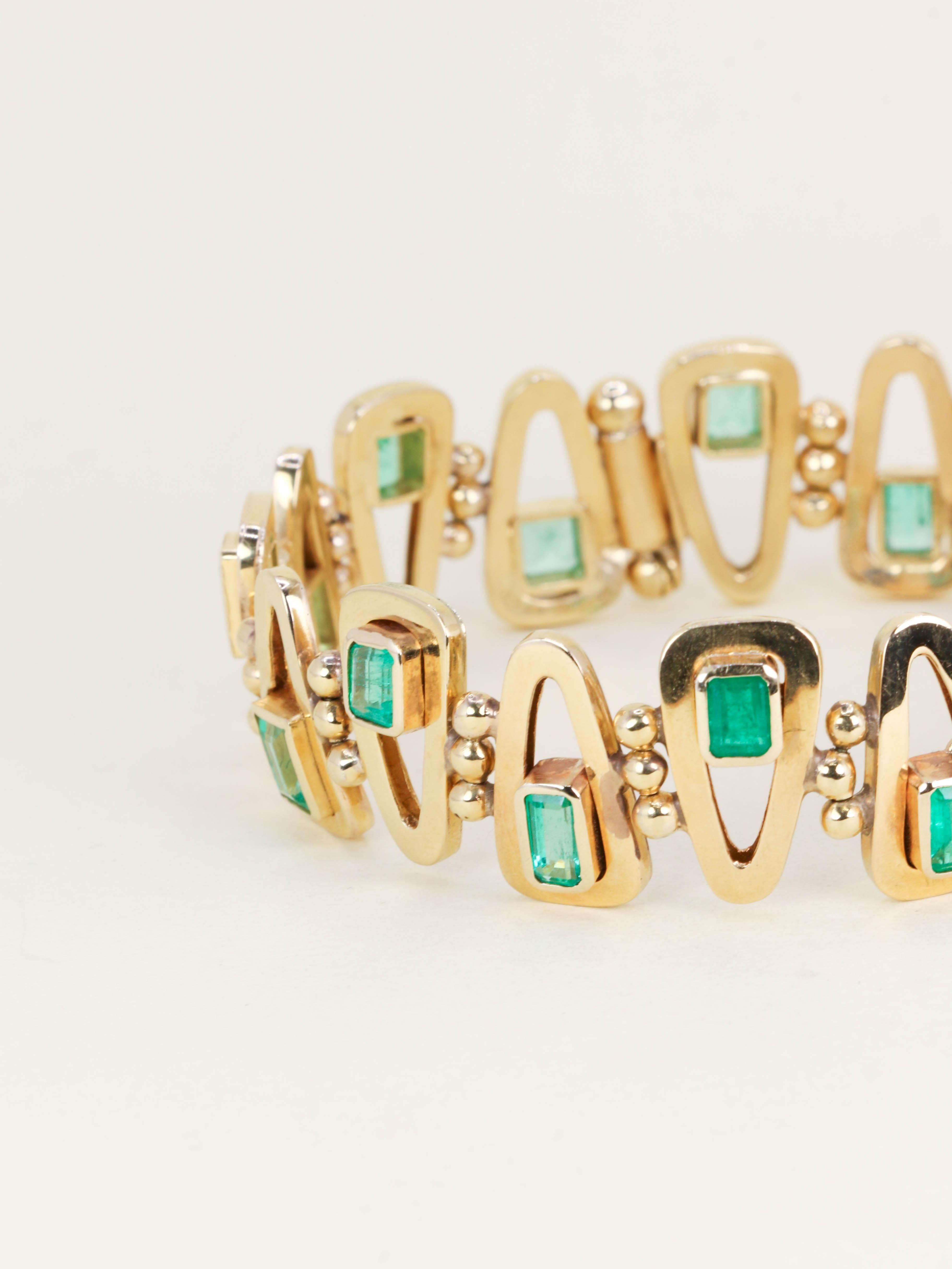 Bracelet vintage or jaune émeraudes 5,5 carats