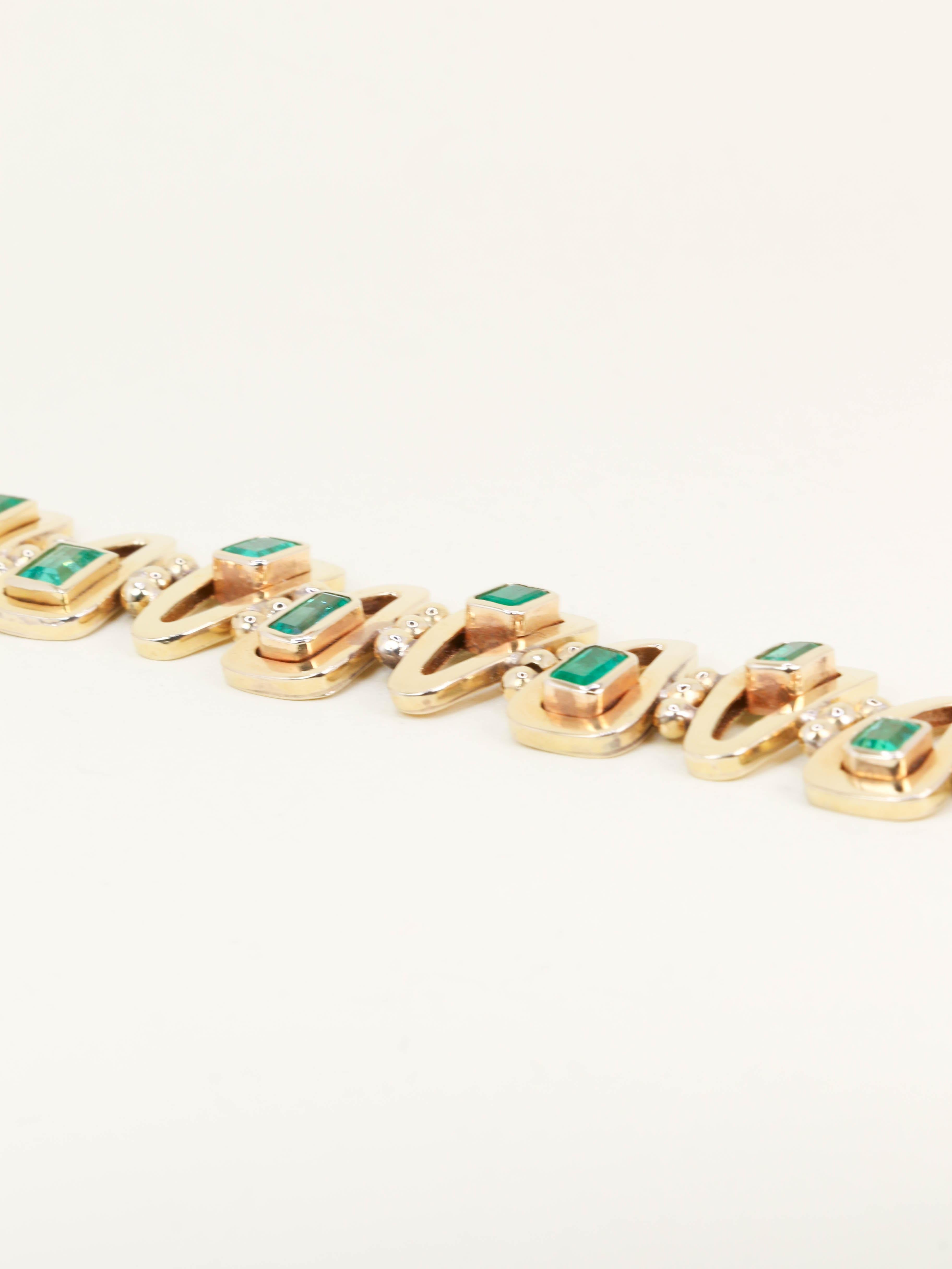 Bracelet vintage or jaune émeraudes 5,5 carats