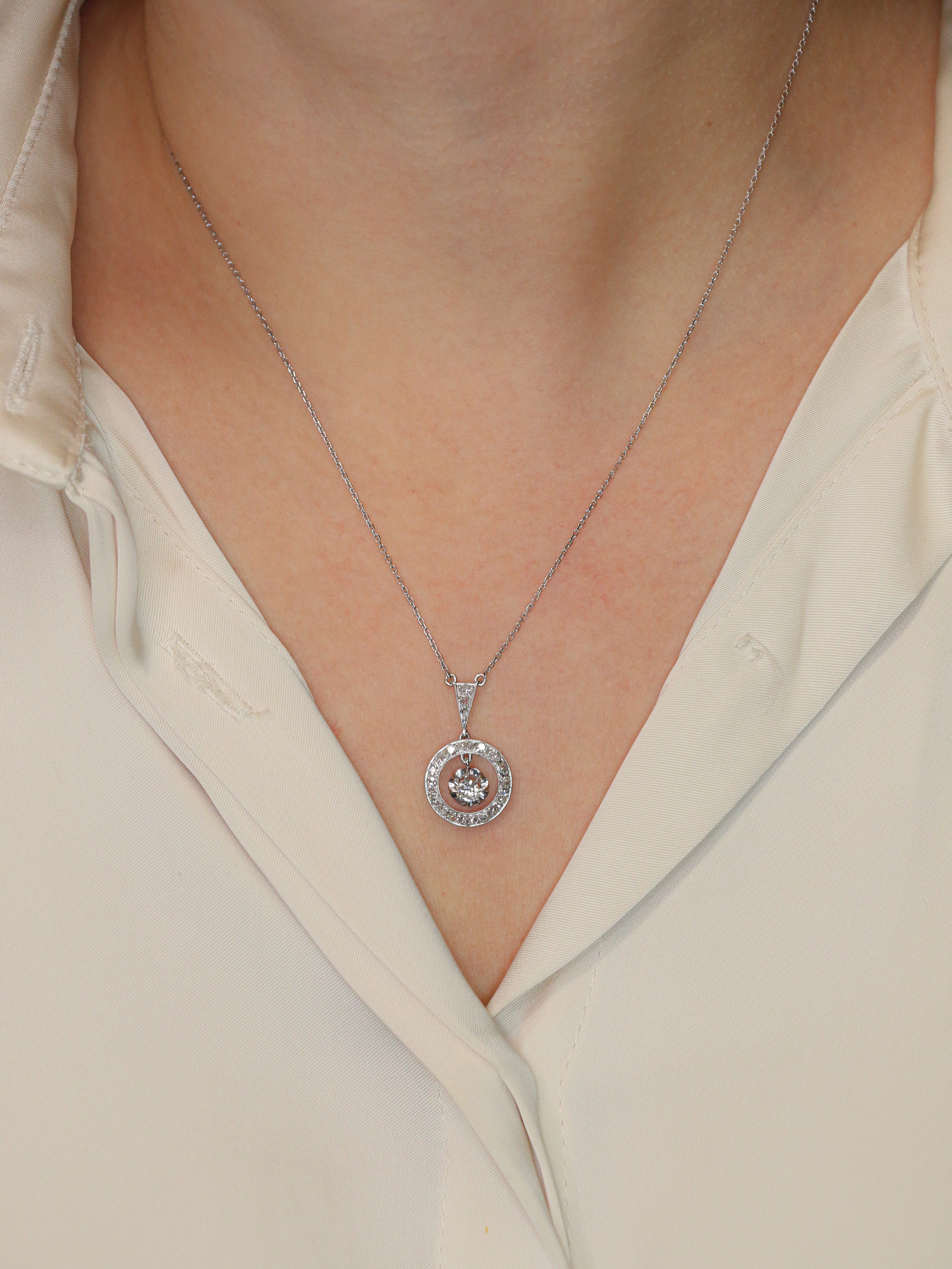 Collier or blanc platine diamants taille rose taille ancienne old european cut