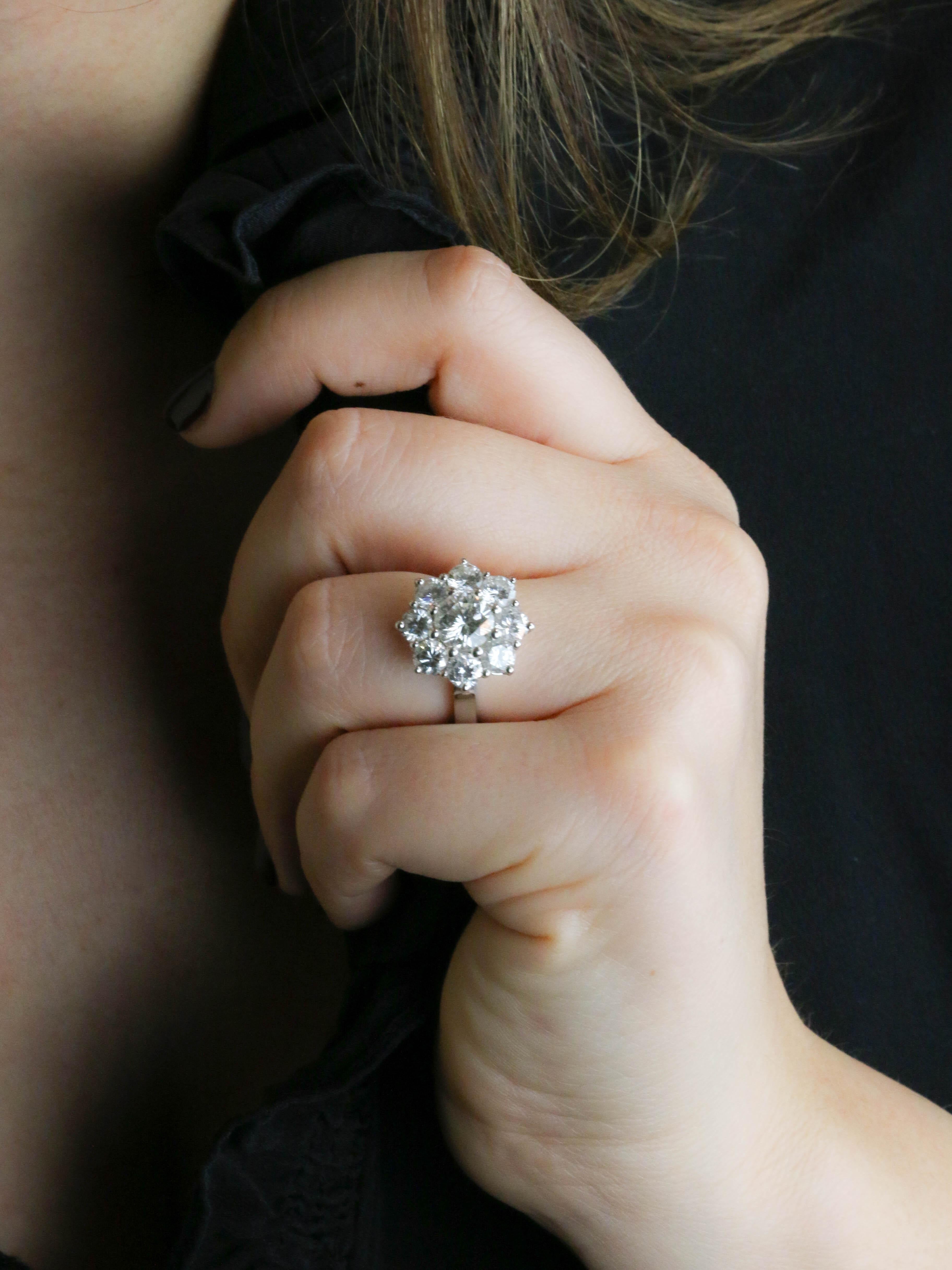 Bague marguerite or blanc diamants 3,90 carats