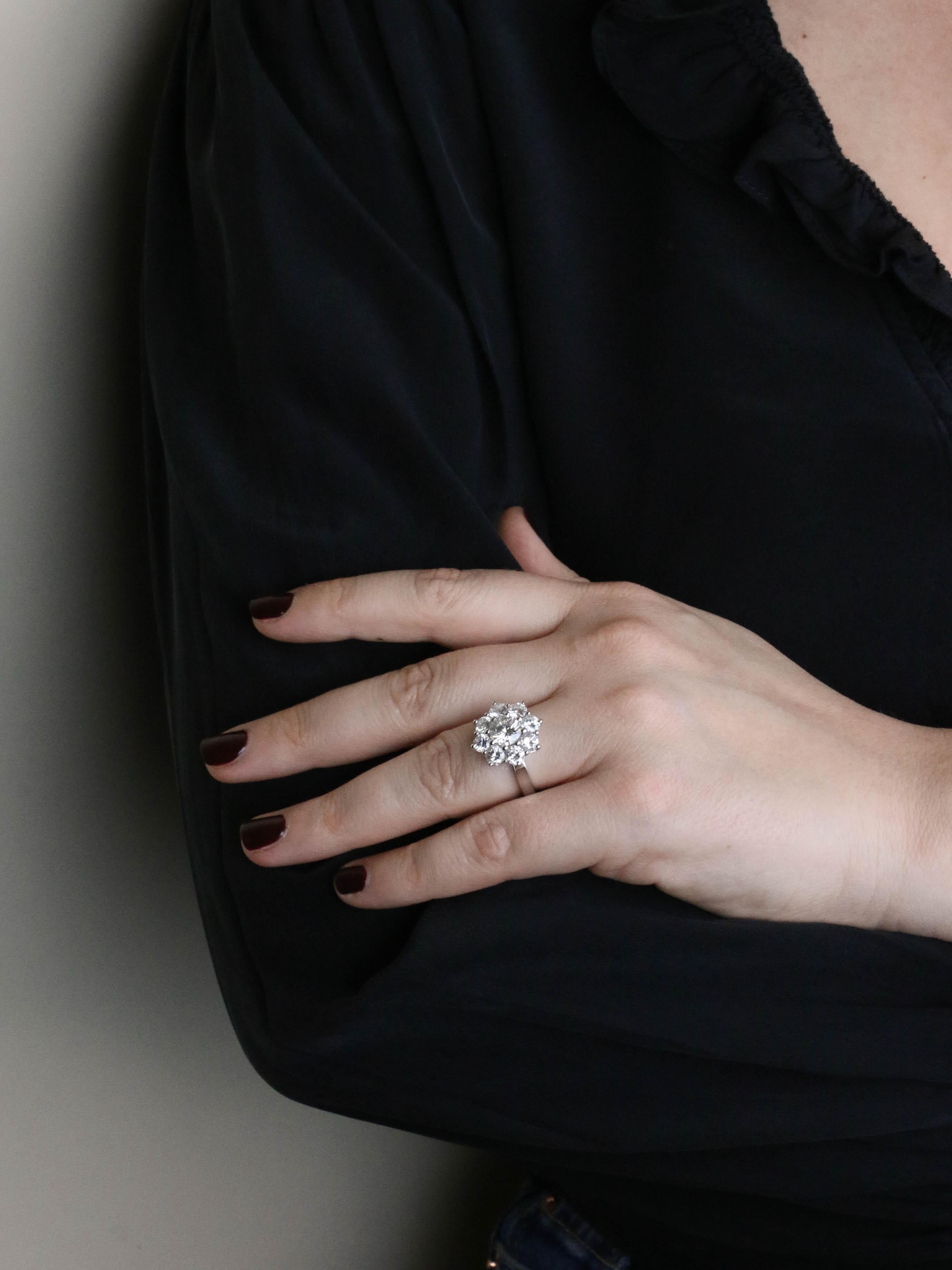 Bague marguerite or blanc diamants 3,90 carats