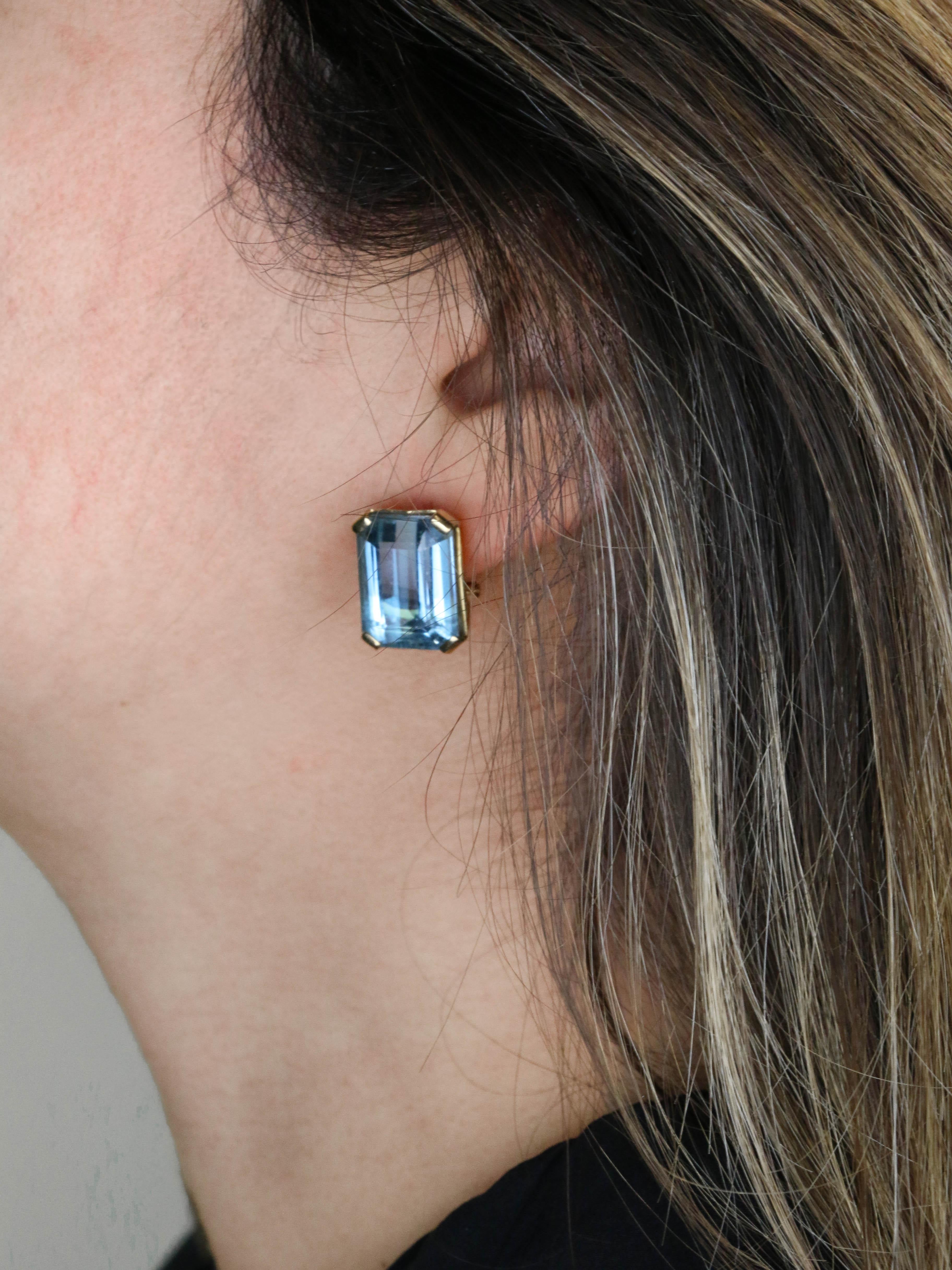 Boucles d'oreilles or jaune aigue marine 30 carats