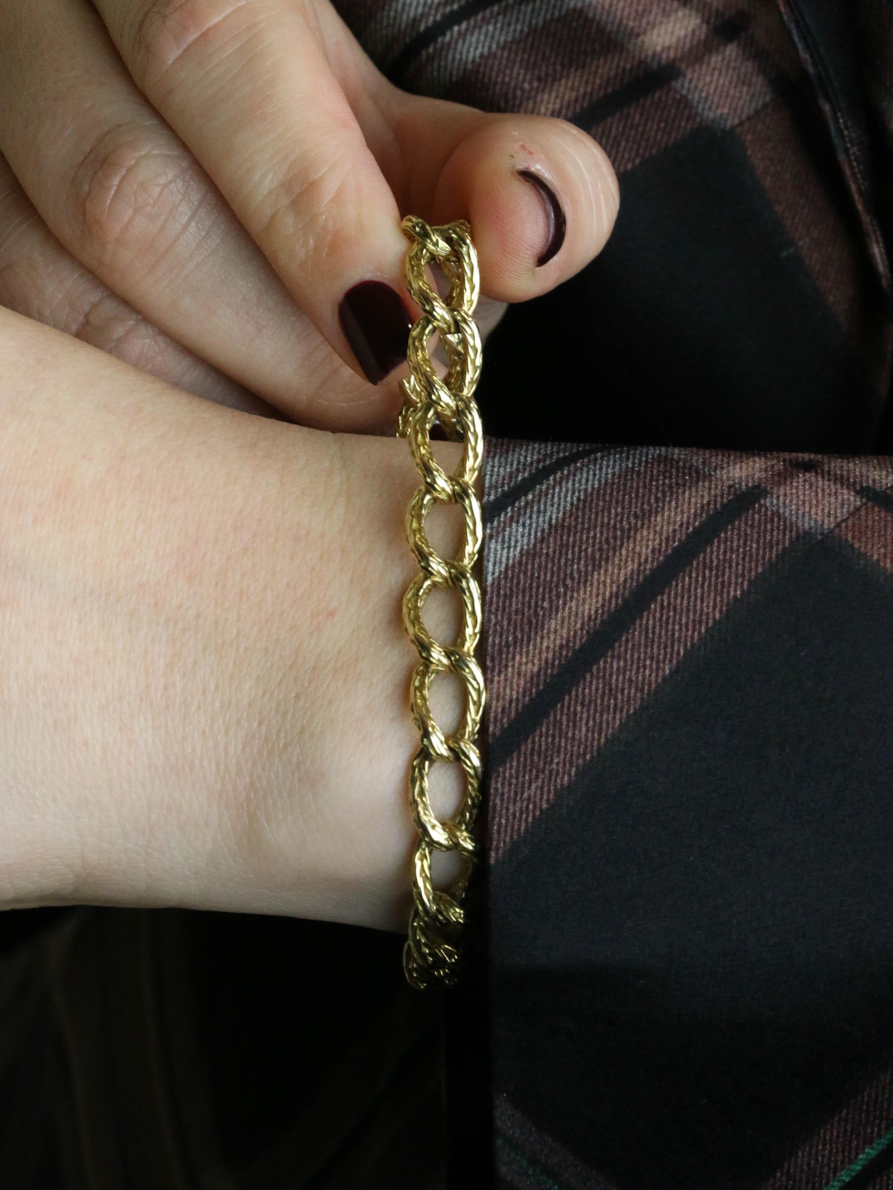 ROLLANG & Cie Bracelet chaîne maillons ovales or jaune - Années 1970