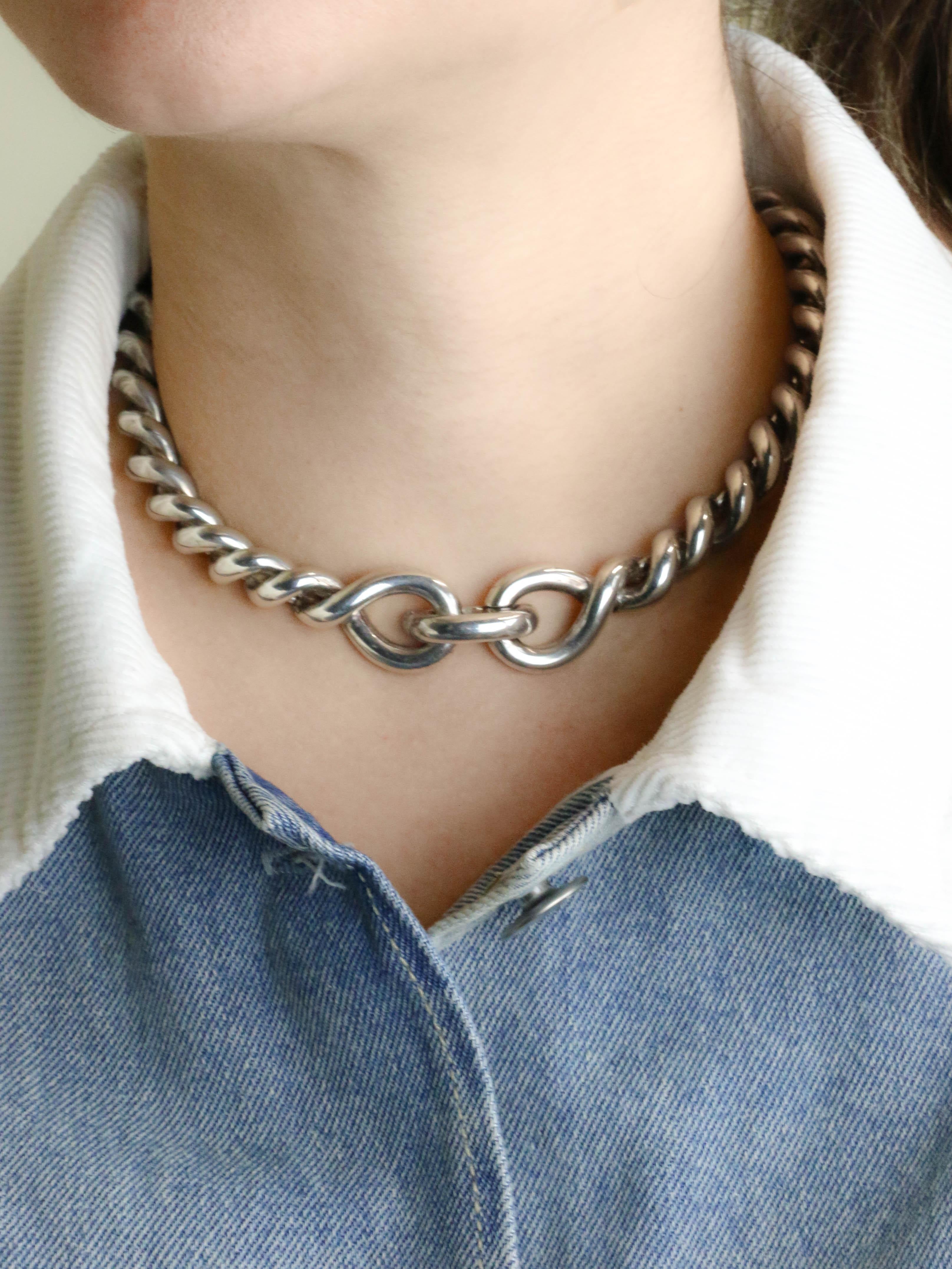 HERMES Collier vintage Torsade argent