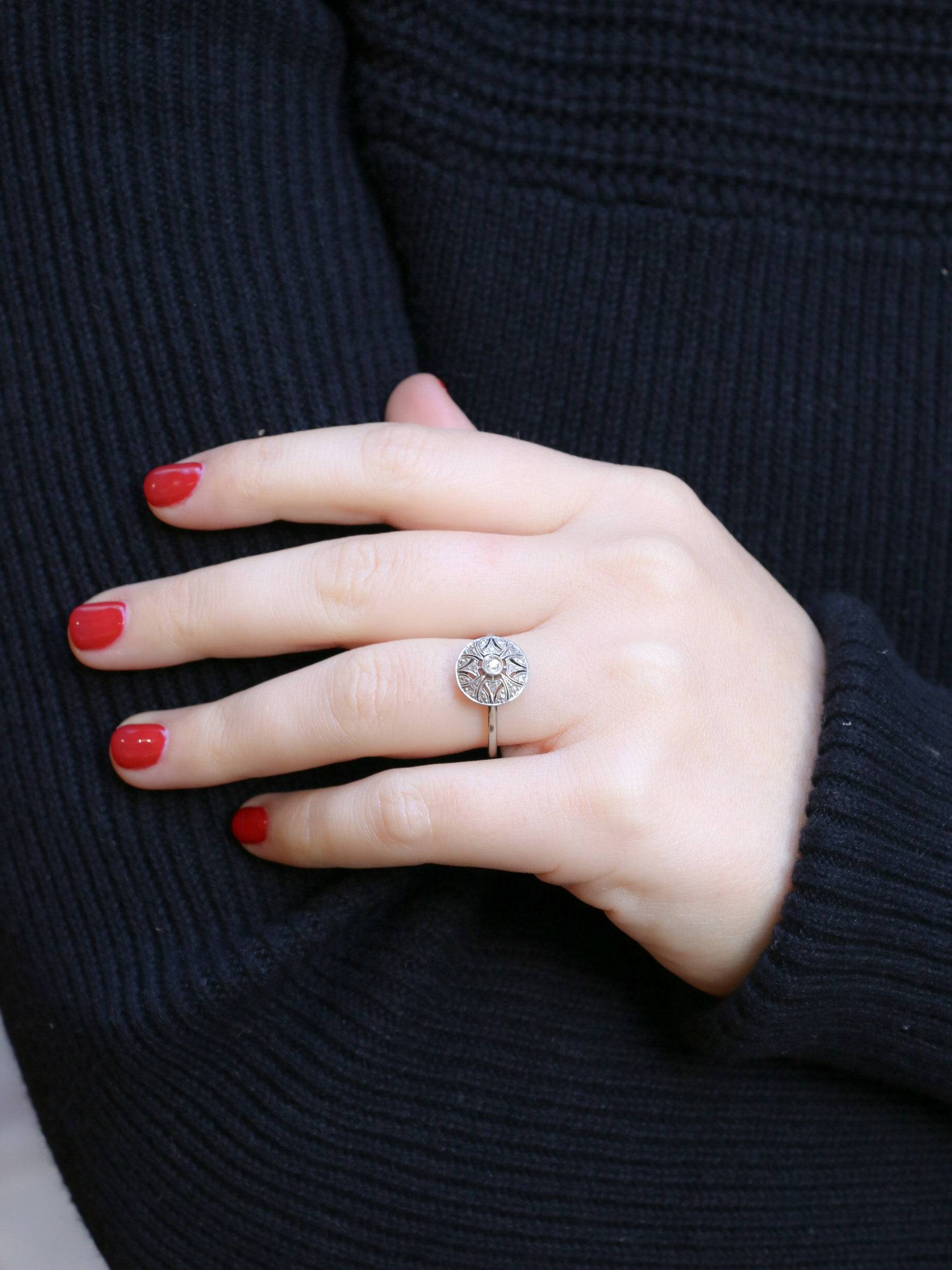 Bague Belle Epoque or platine diamants taille rose