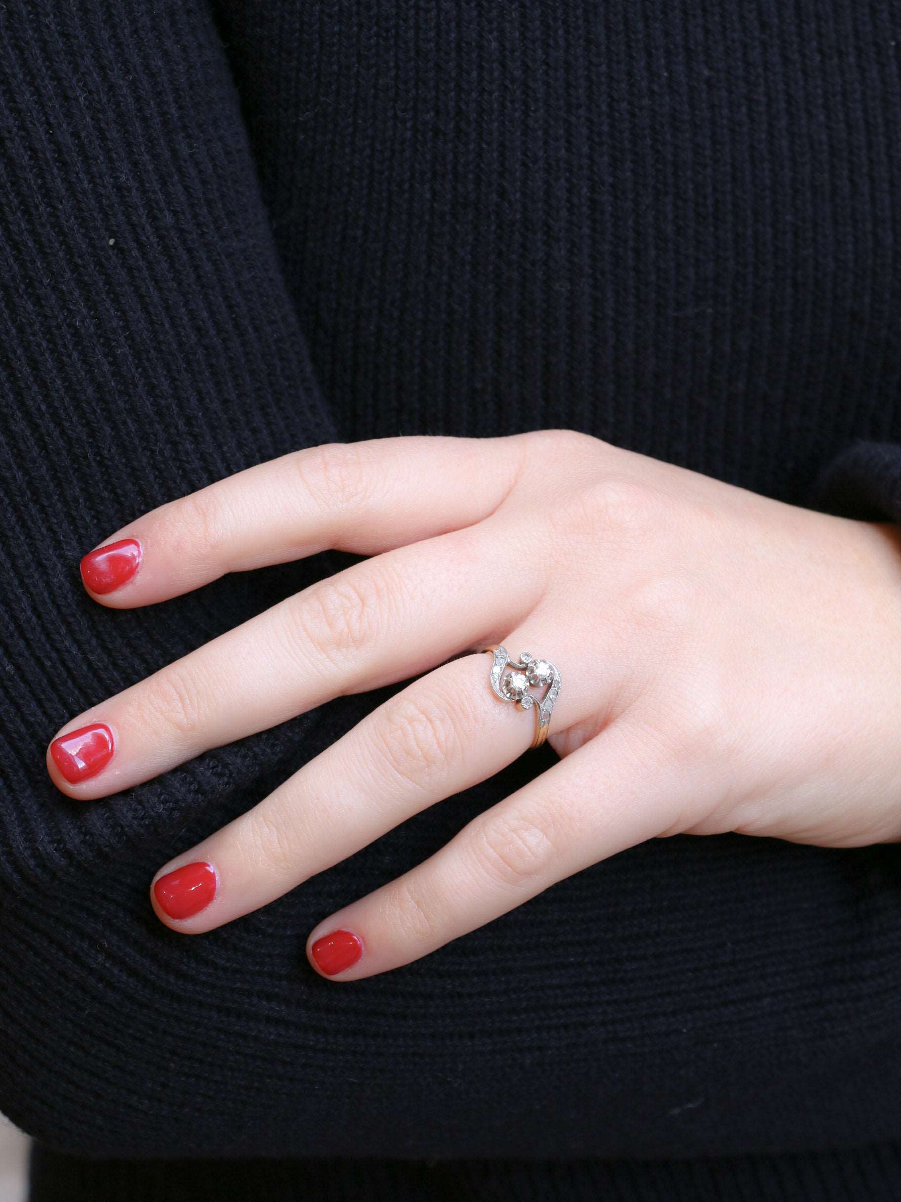 Bague Art Nouveau or diamants