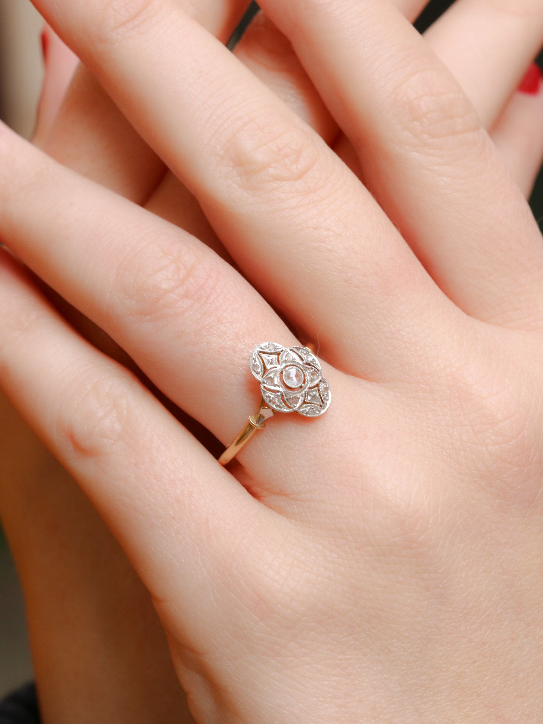 Bague vintage en or et diamants taillés en rose