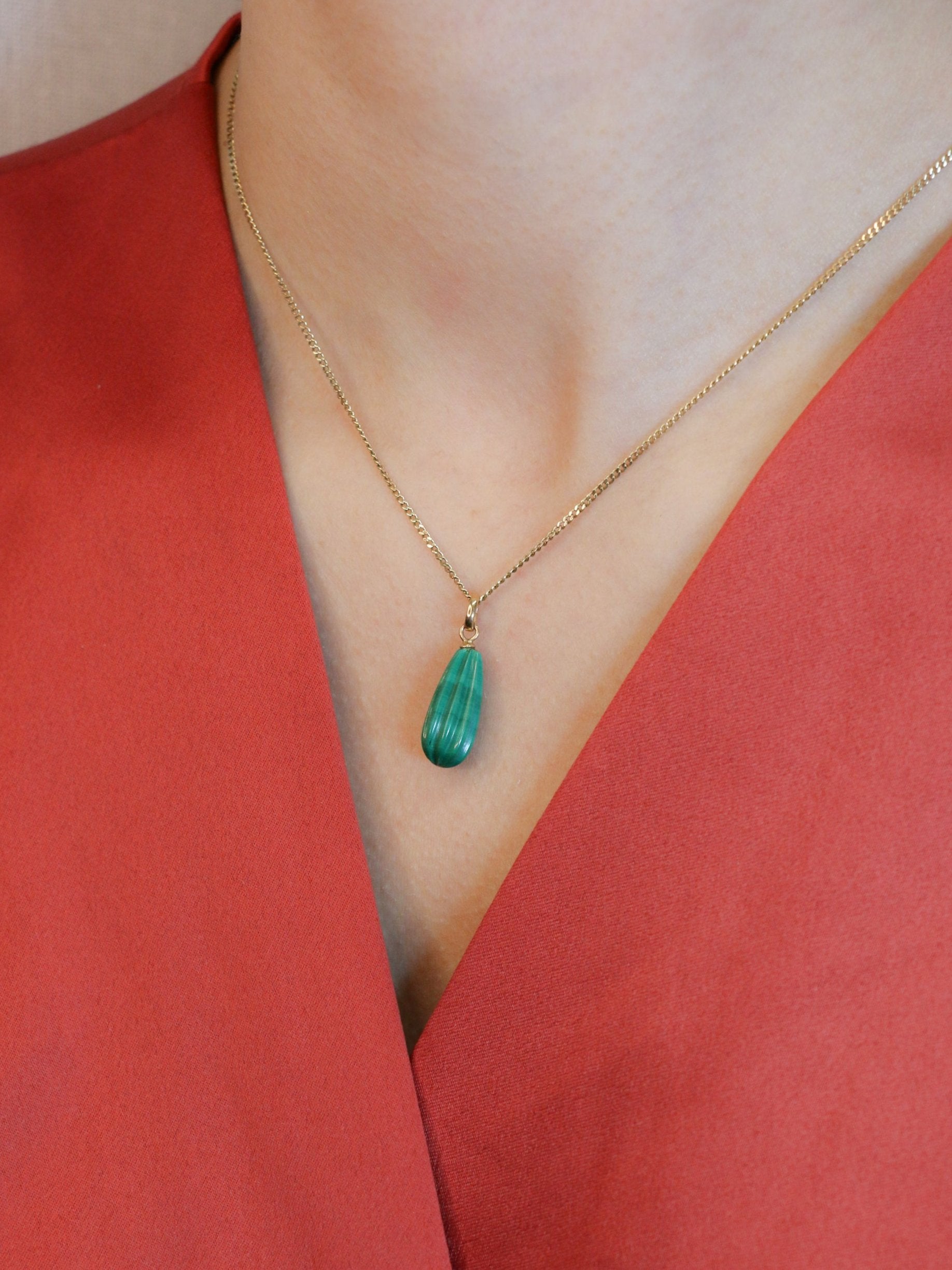 Pendentif vintage malachite godronnée or jaune