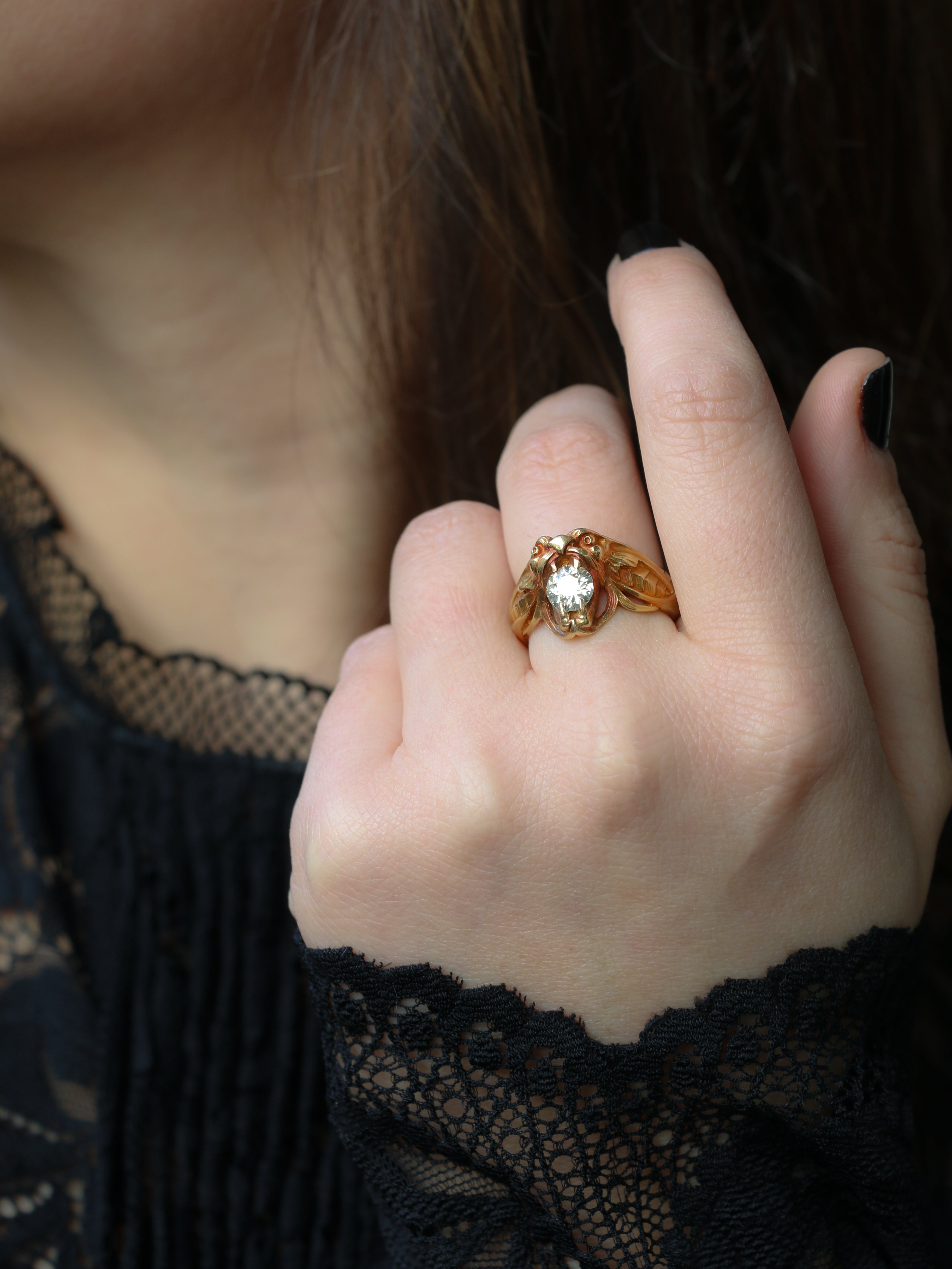 Bague ancienne chimère or diamant 0,95 ct