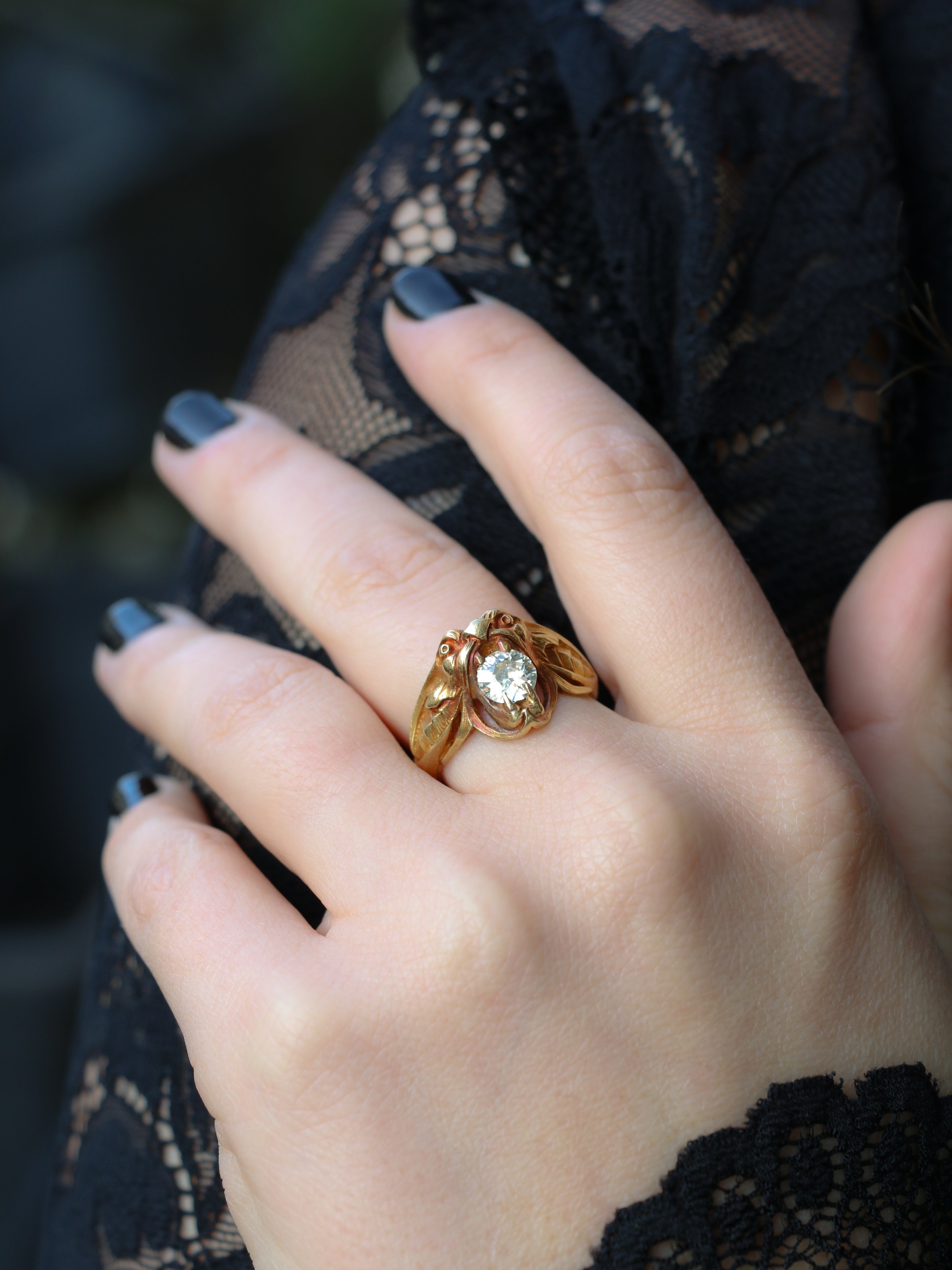 Bague ancienne chimère or diamant 0,95 ct