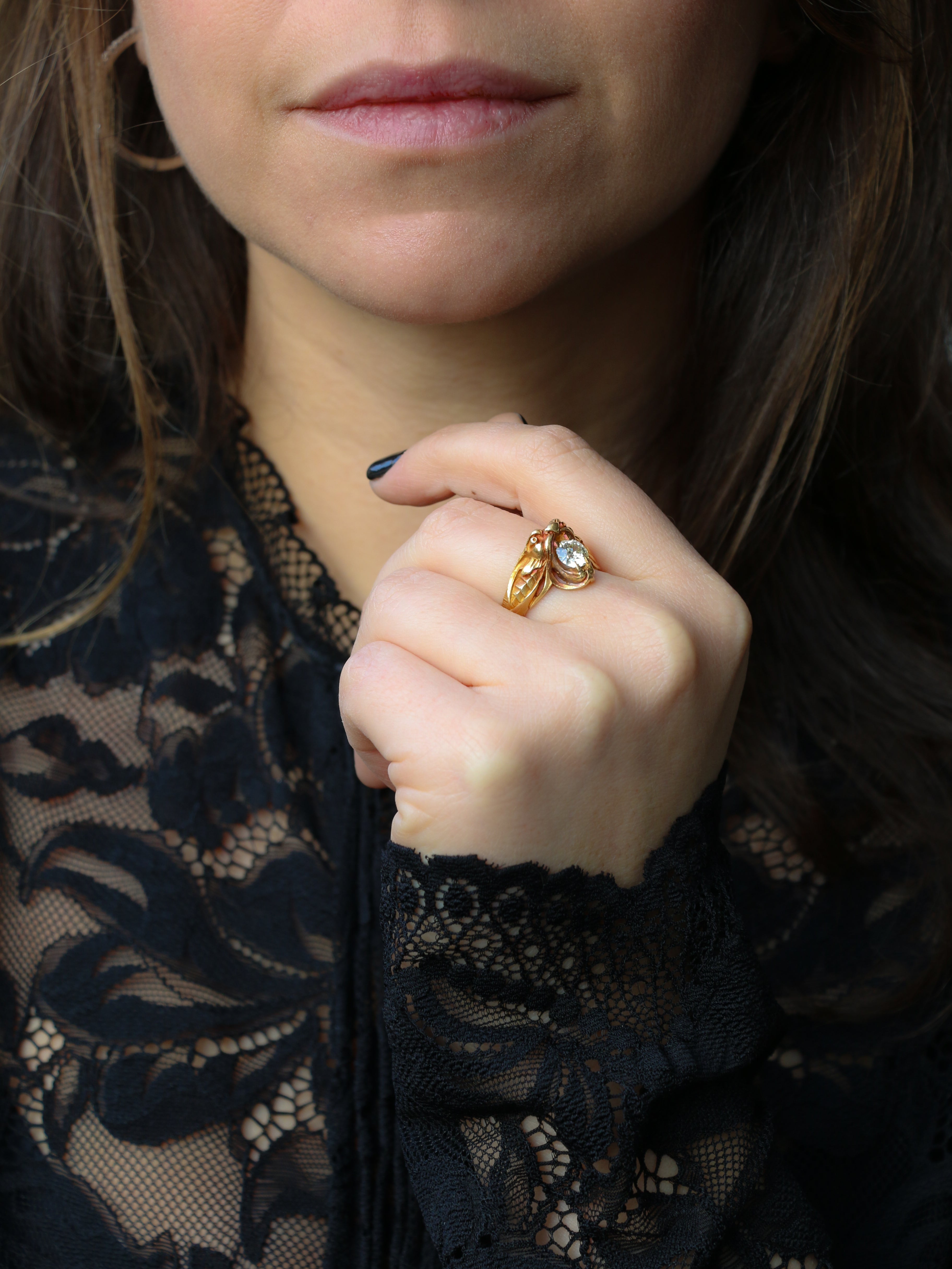 Bague ancienne chimère or diamant 0,95 ct