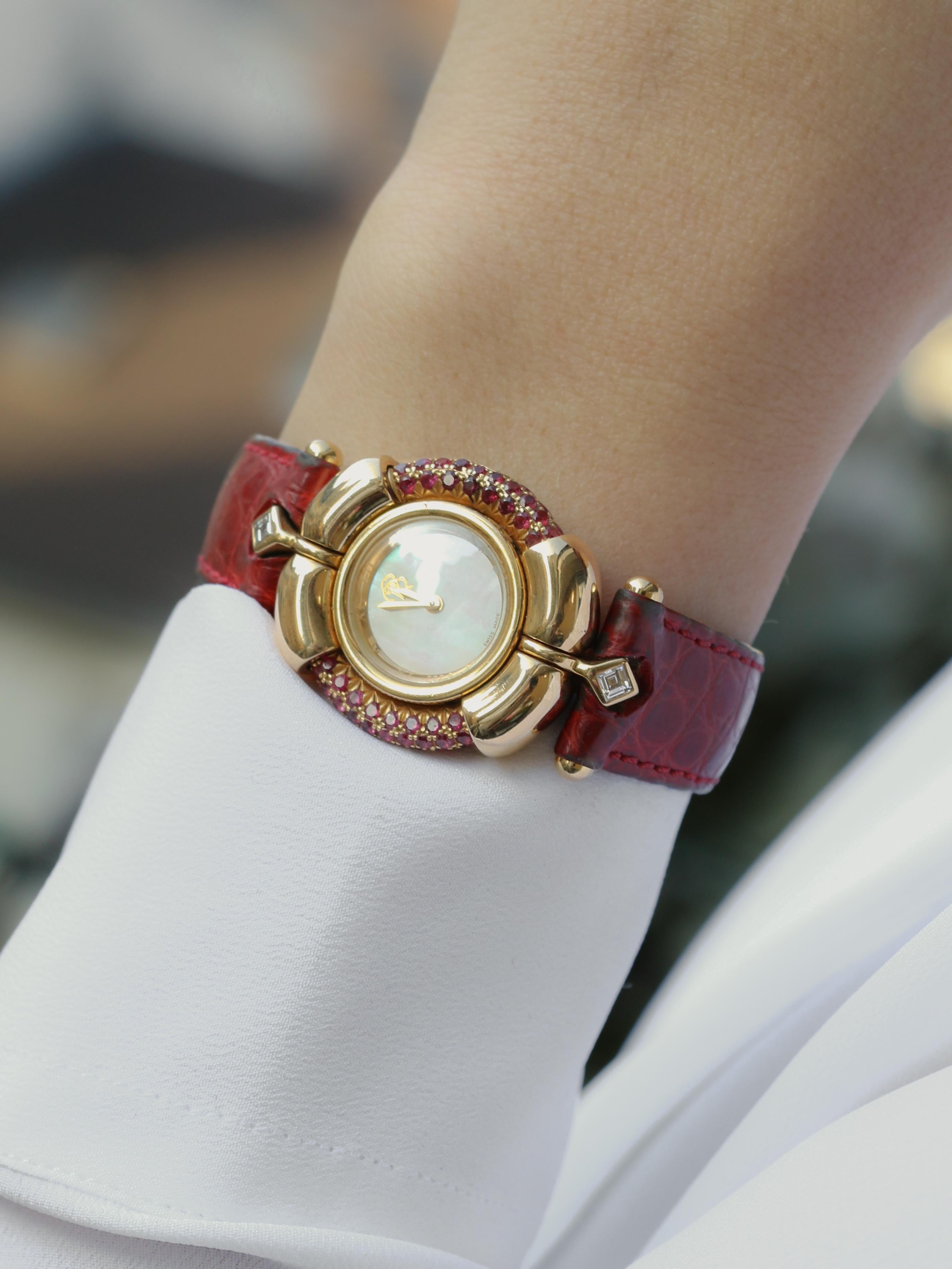 RENE BOIVIN Montre Chrysalide or jaune rubis saphirs diamants