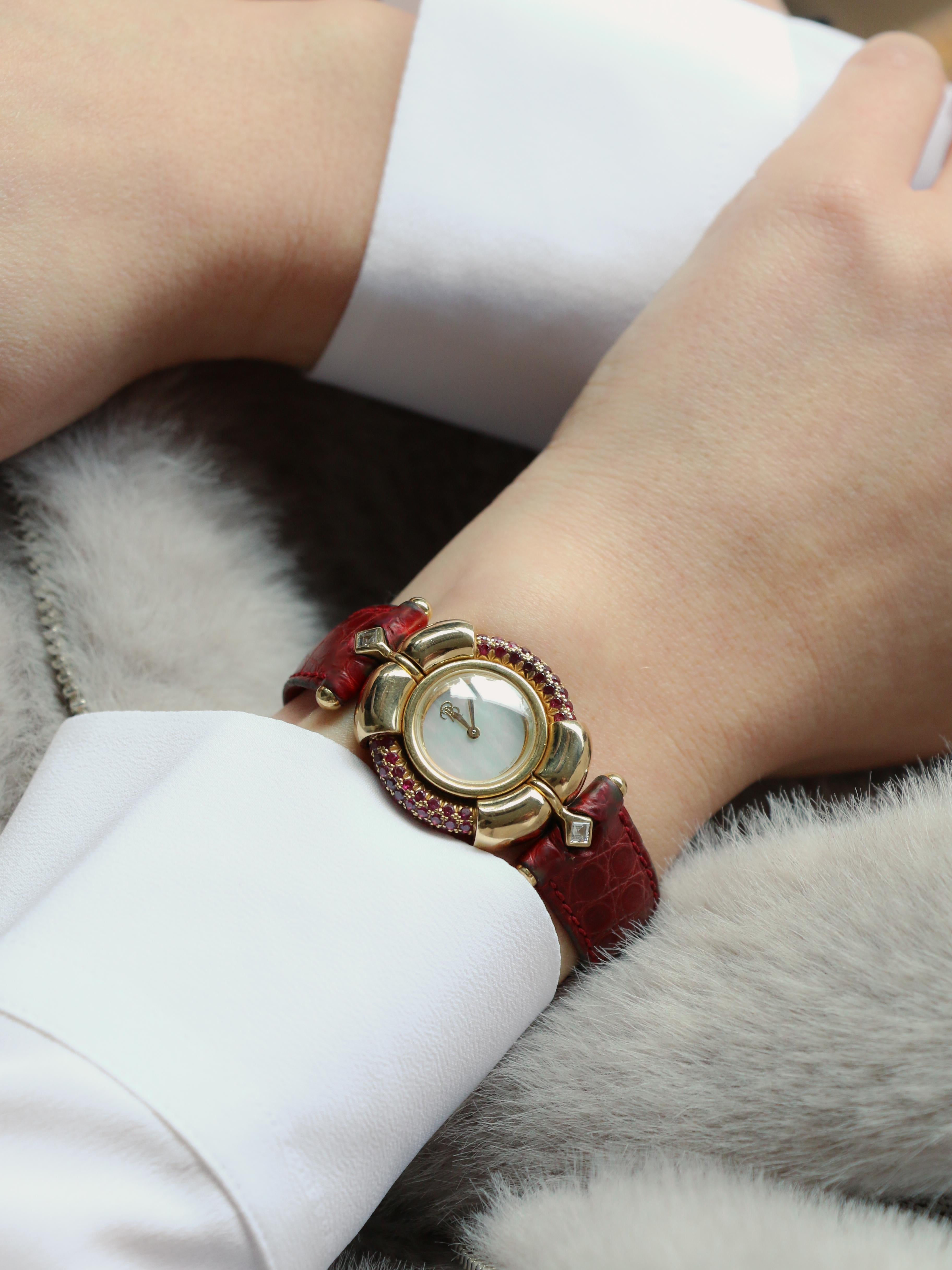 RENE BOIVIN Montre Chrysalide or jaune rubis saphirs diamants