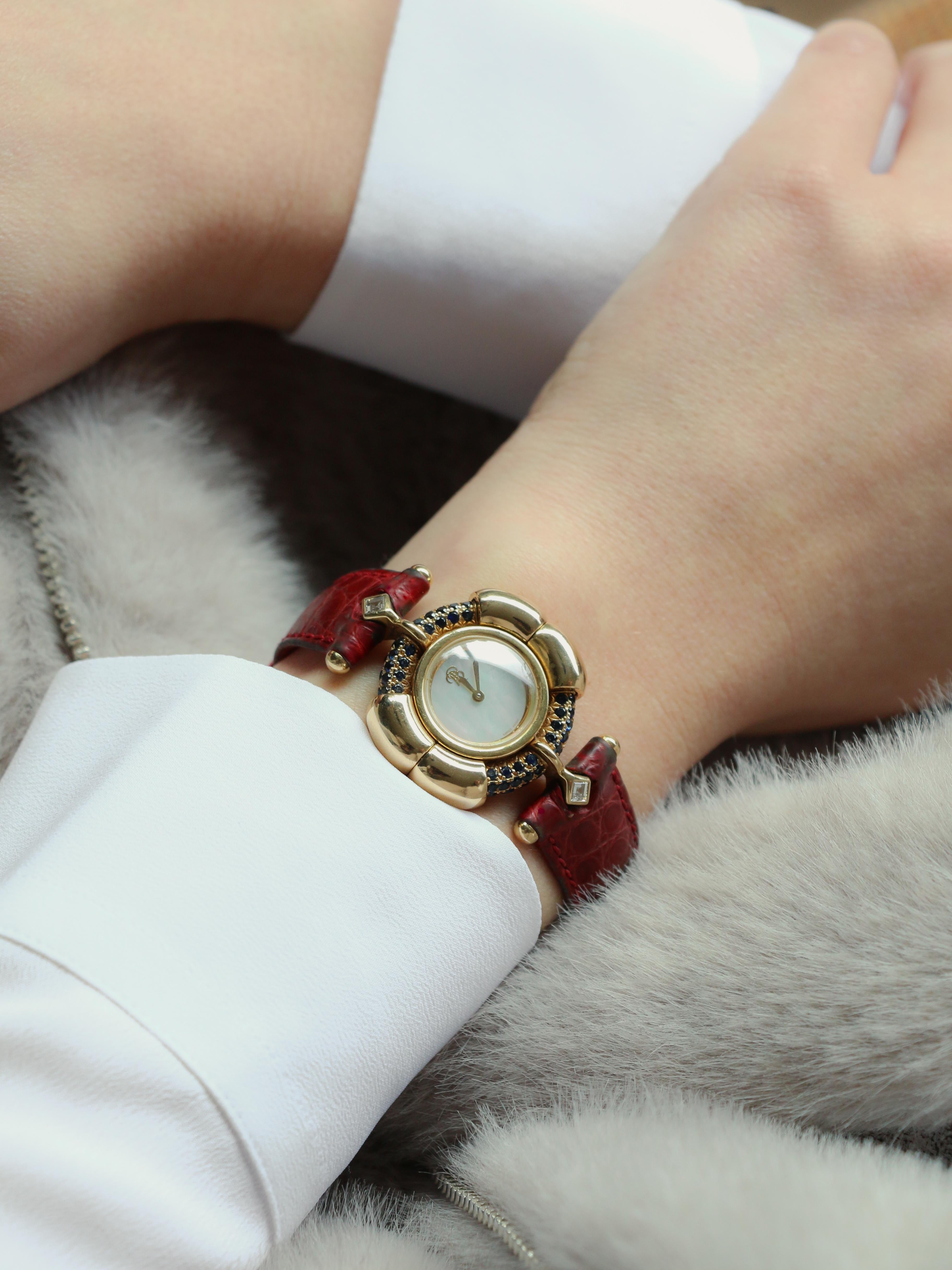 RENE BOIVIN Montre Chrysalide or jaune rubis saphirs diamants