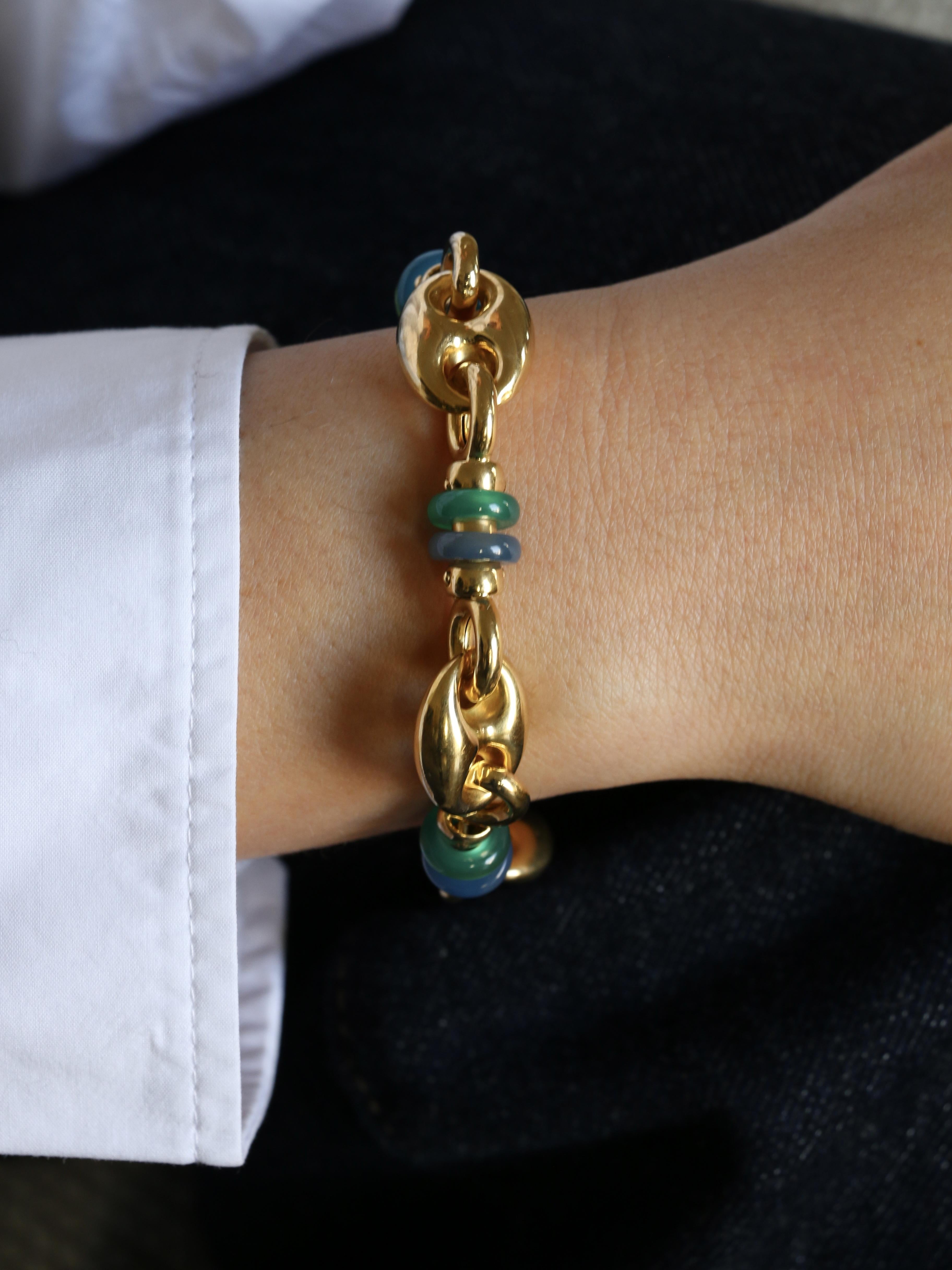 Bracelet maille grain de café or jaune agate