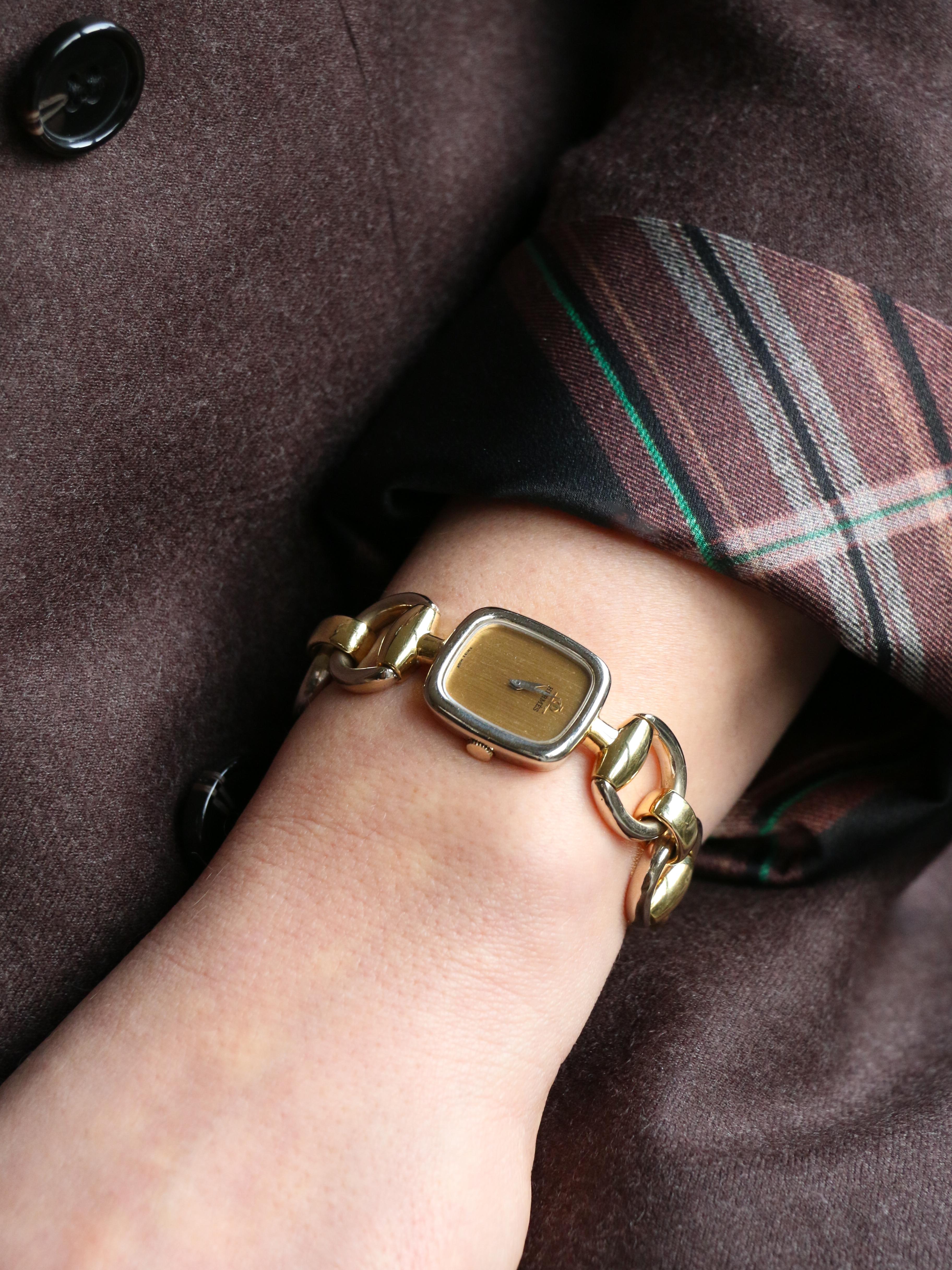 HERMES Montre vintage Mors or jaune or blanc