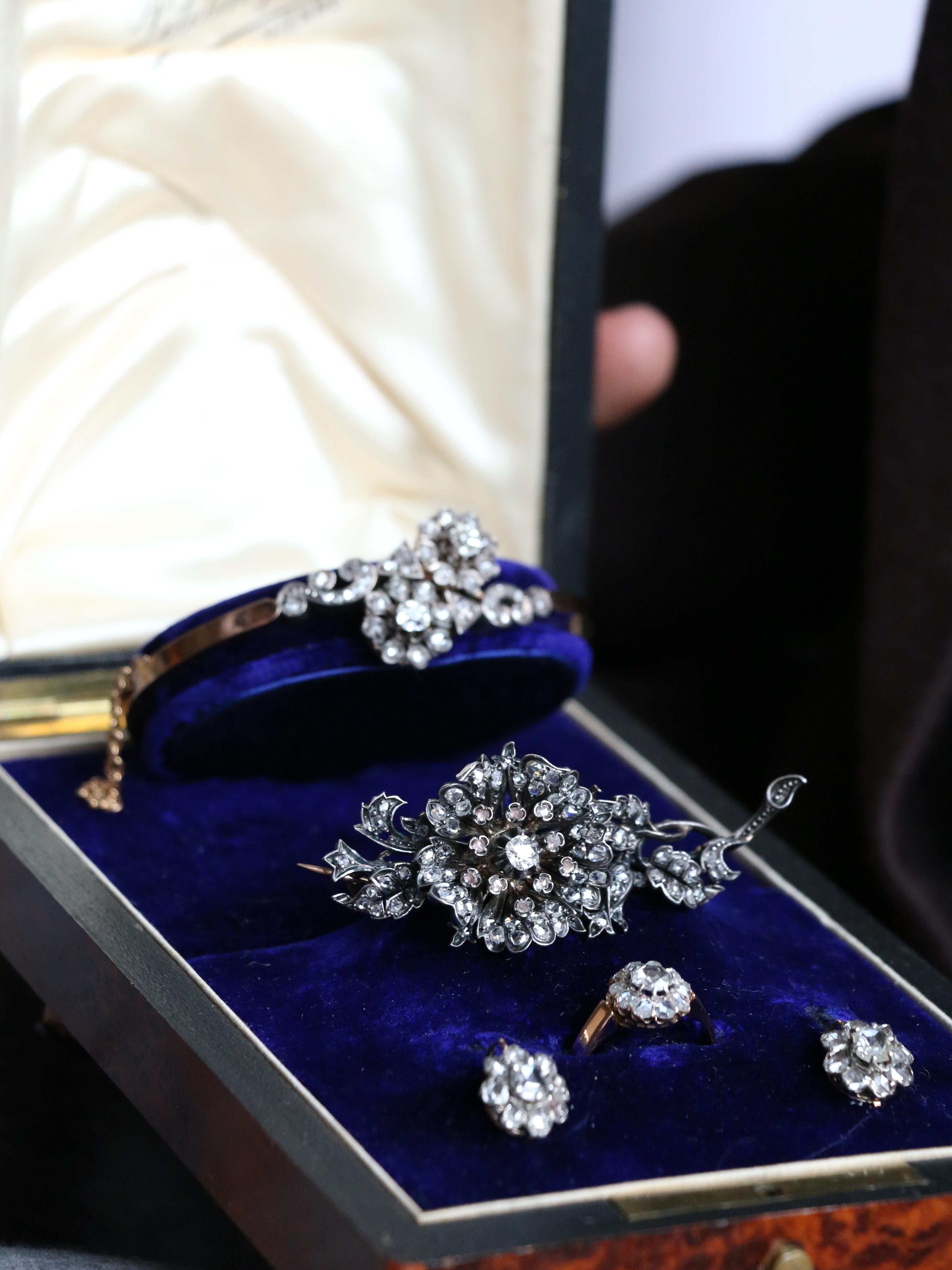 Bague marguerite or rose diamants taille rose 0.7 carat