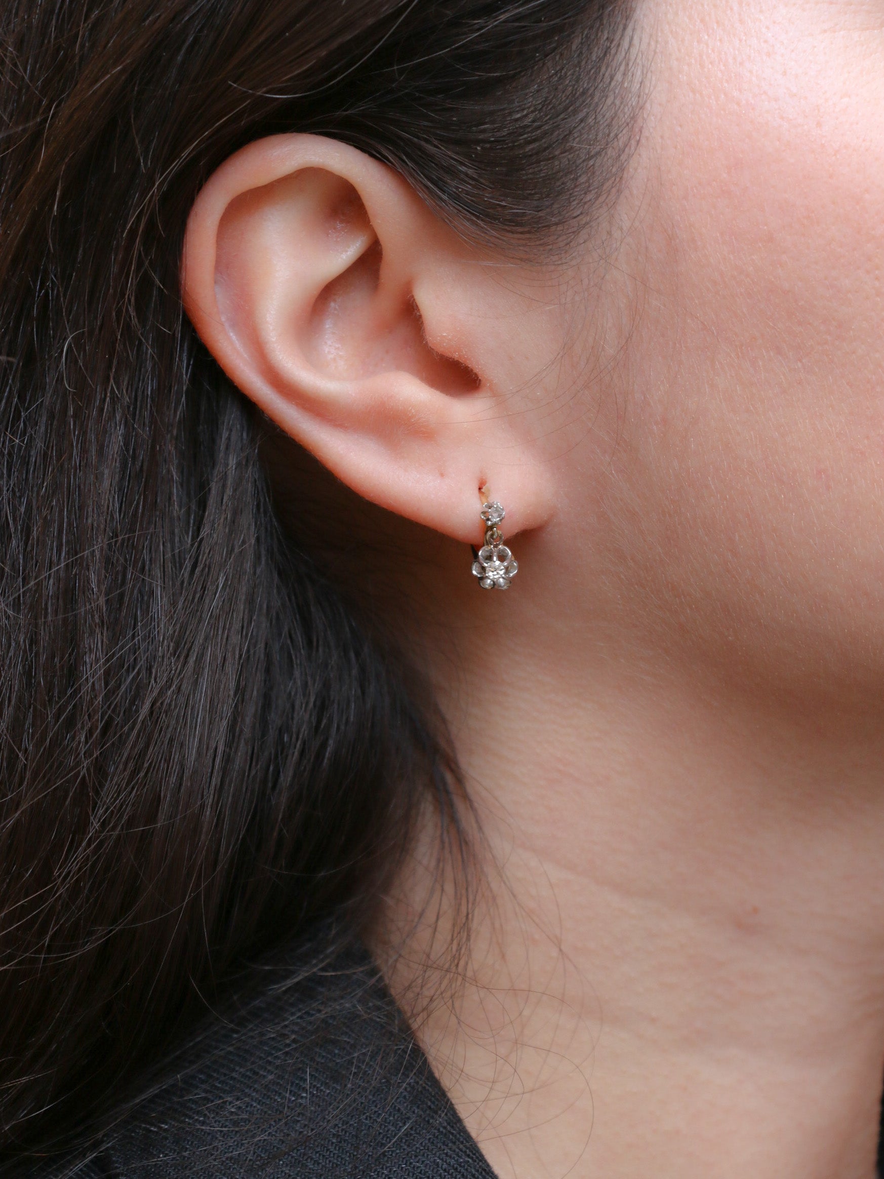 Dormeuses en or et diamants taille ancienne 0.2ct