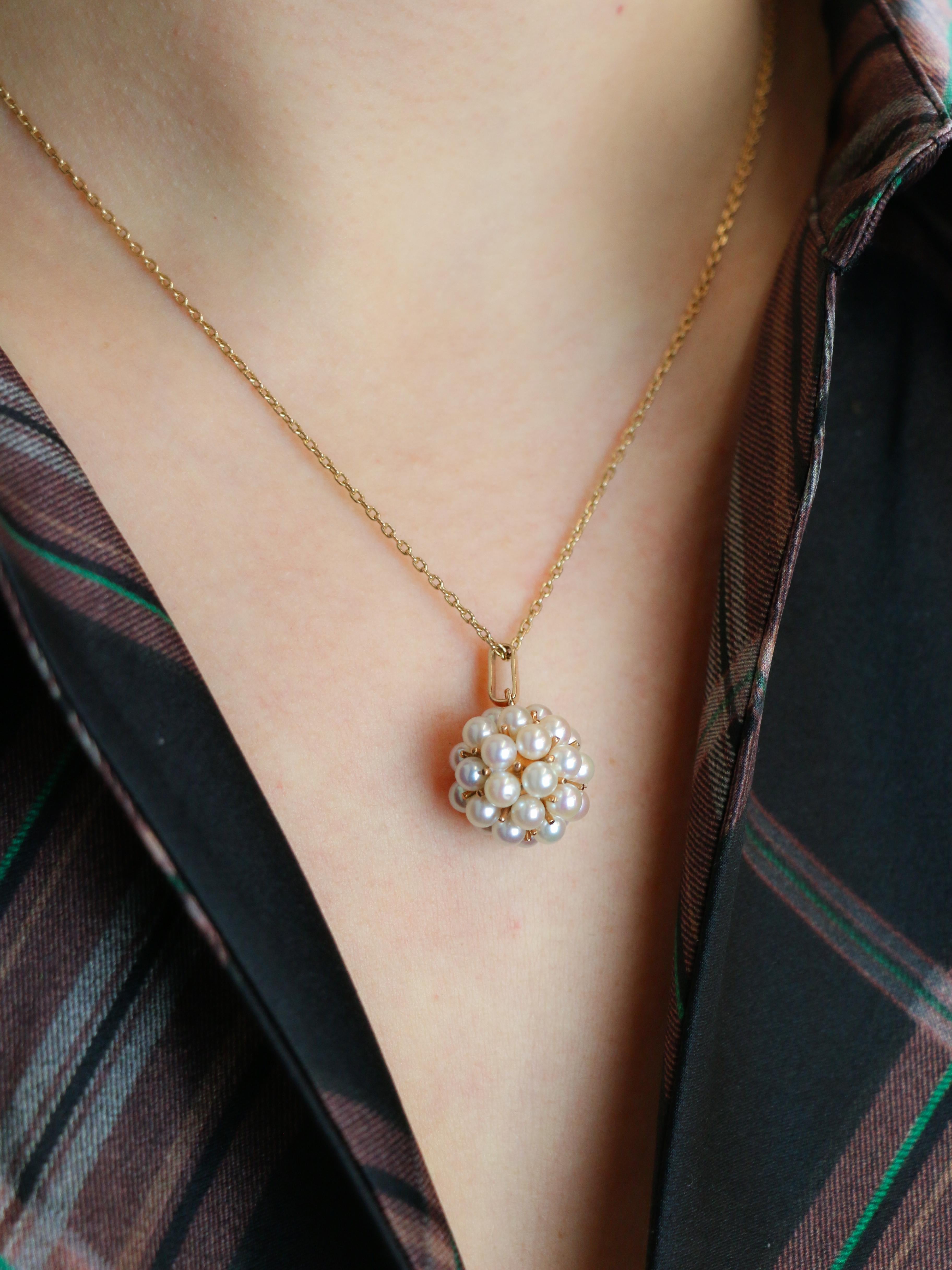 Pendentif vintage boule de perles or jaune