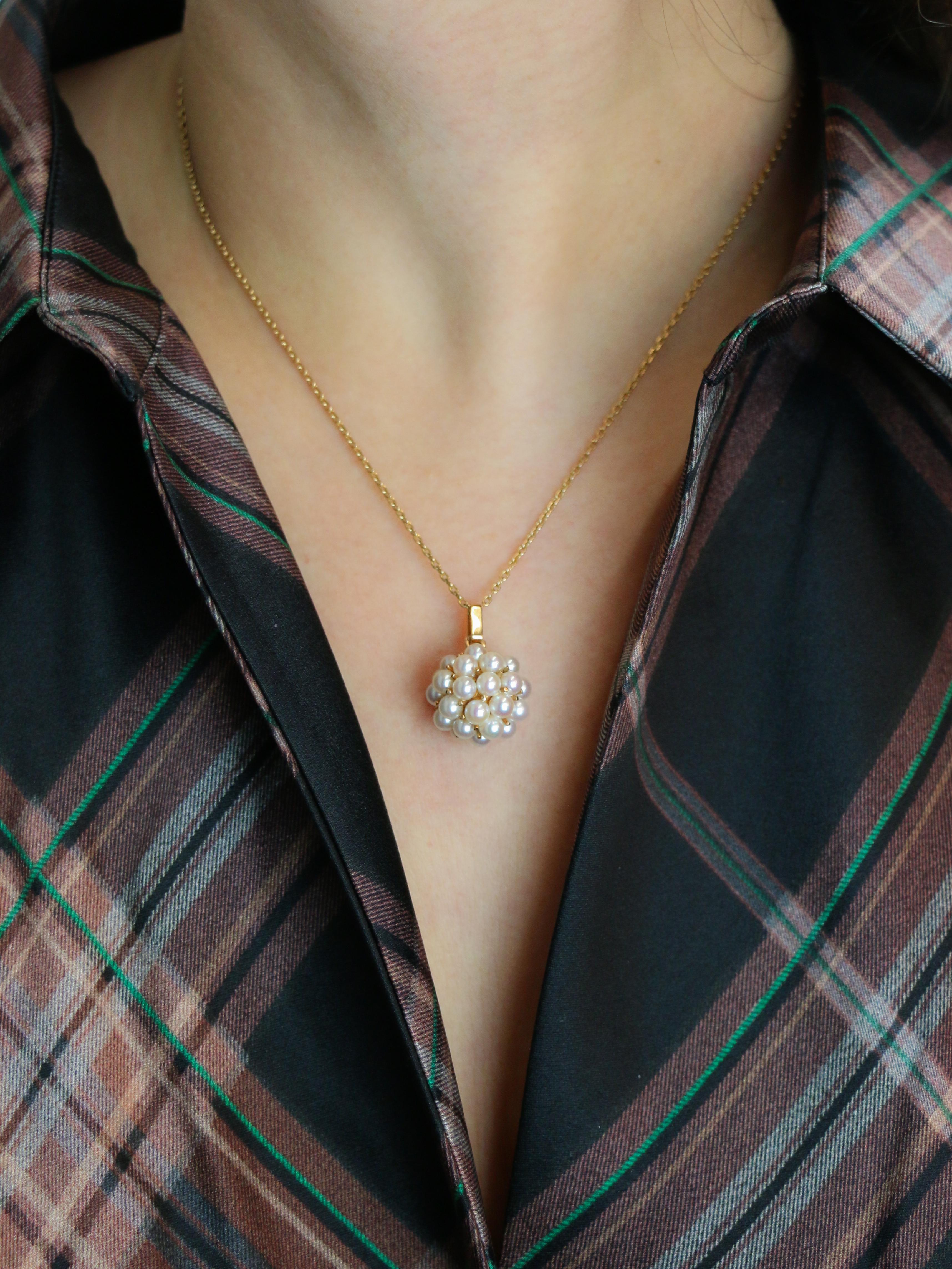 Pendentif vintage boule de perles or jaune